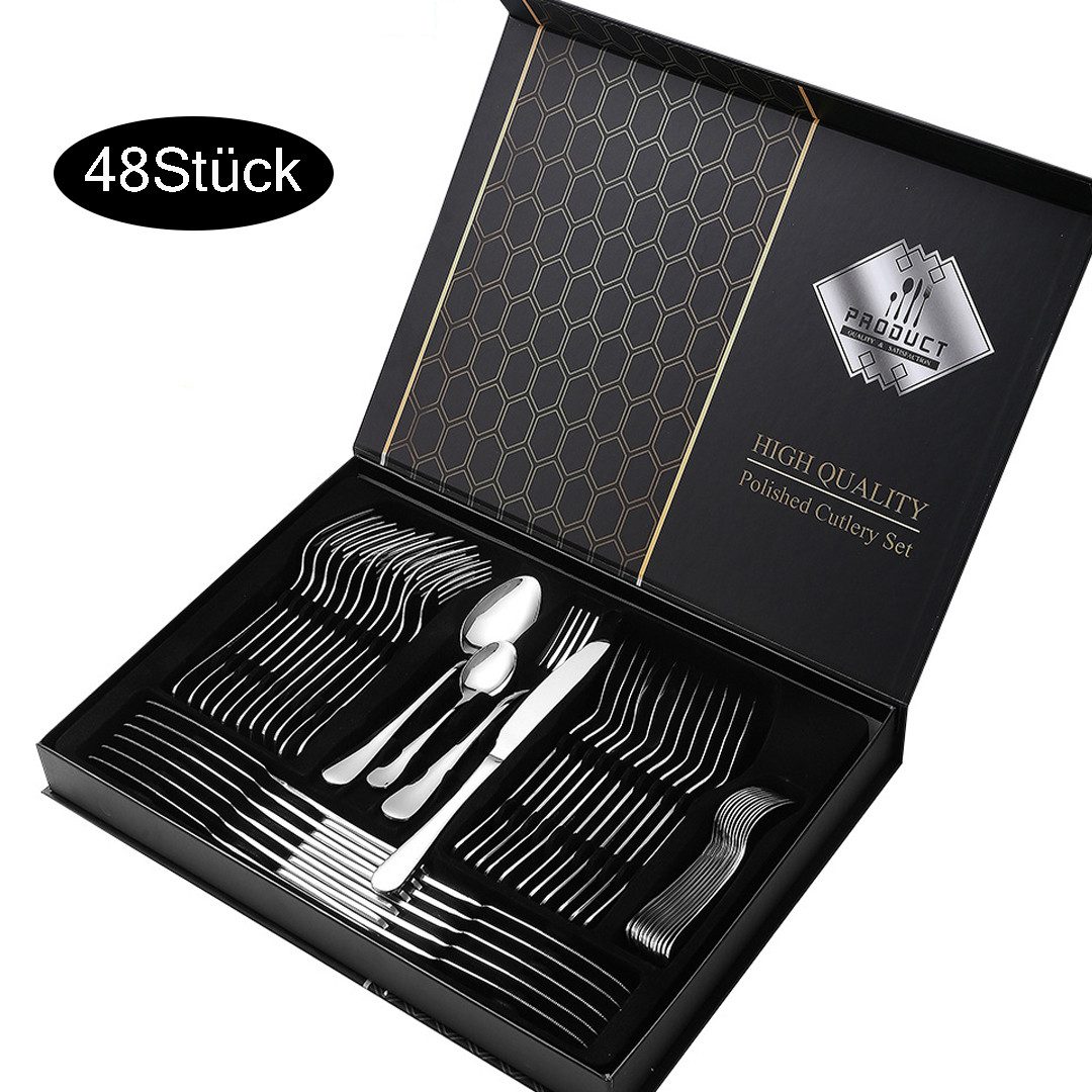 Besteck-Set 48 teilig Besteckset, Essbesteck Set mit Messer Gabel Löffel