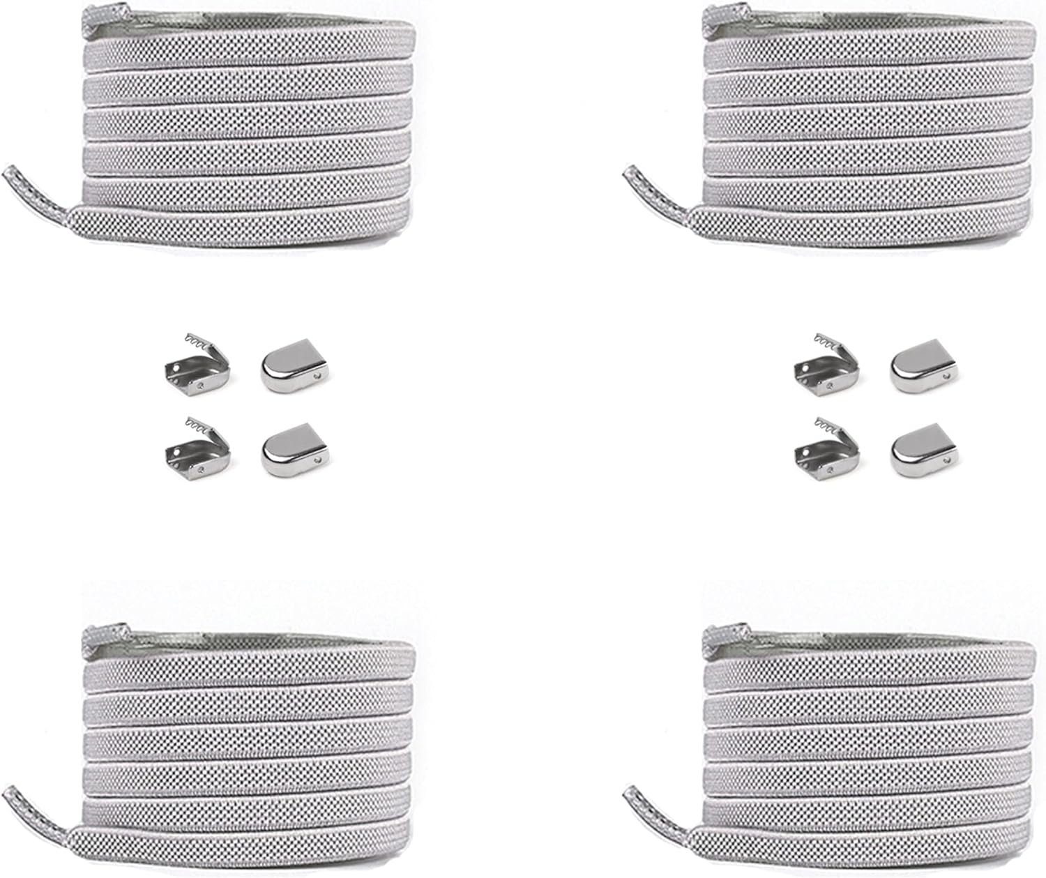 ELANOX Schnürsenkel 4 Stück für 2 Paar Schuhe elastische Schnürsenkel mit Clips, inkl. Enden (Clips) - 8 St. in silber