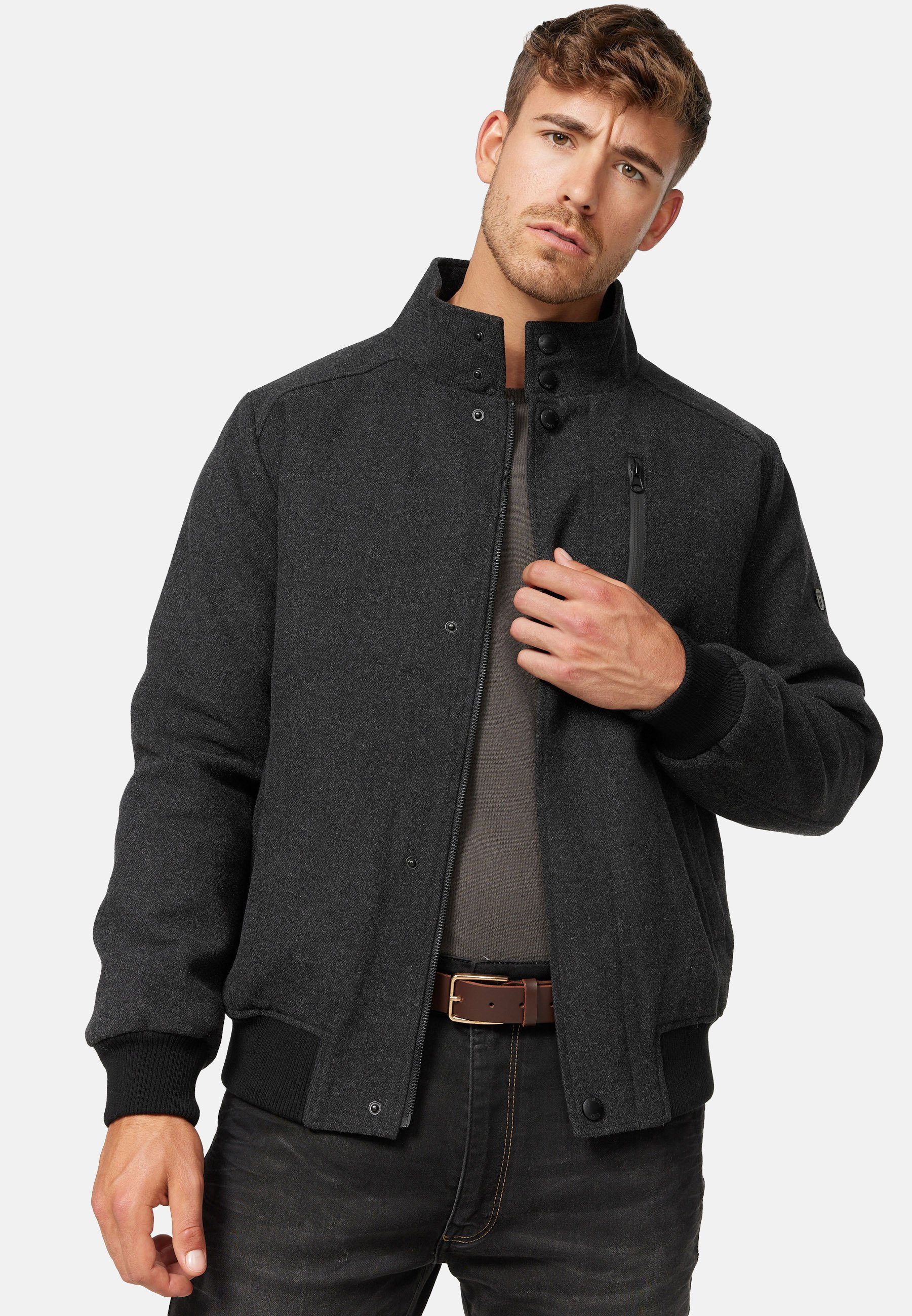 Indicode Bomberjacke Bob Mini Herringbone Black