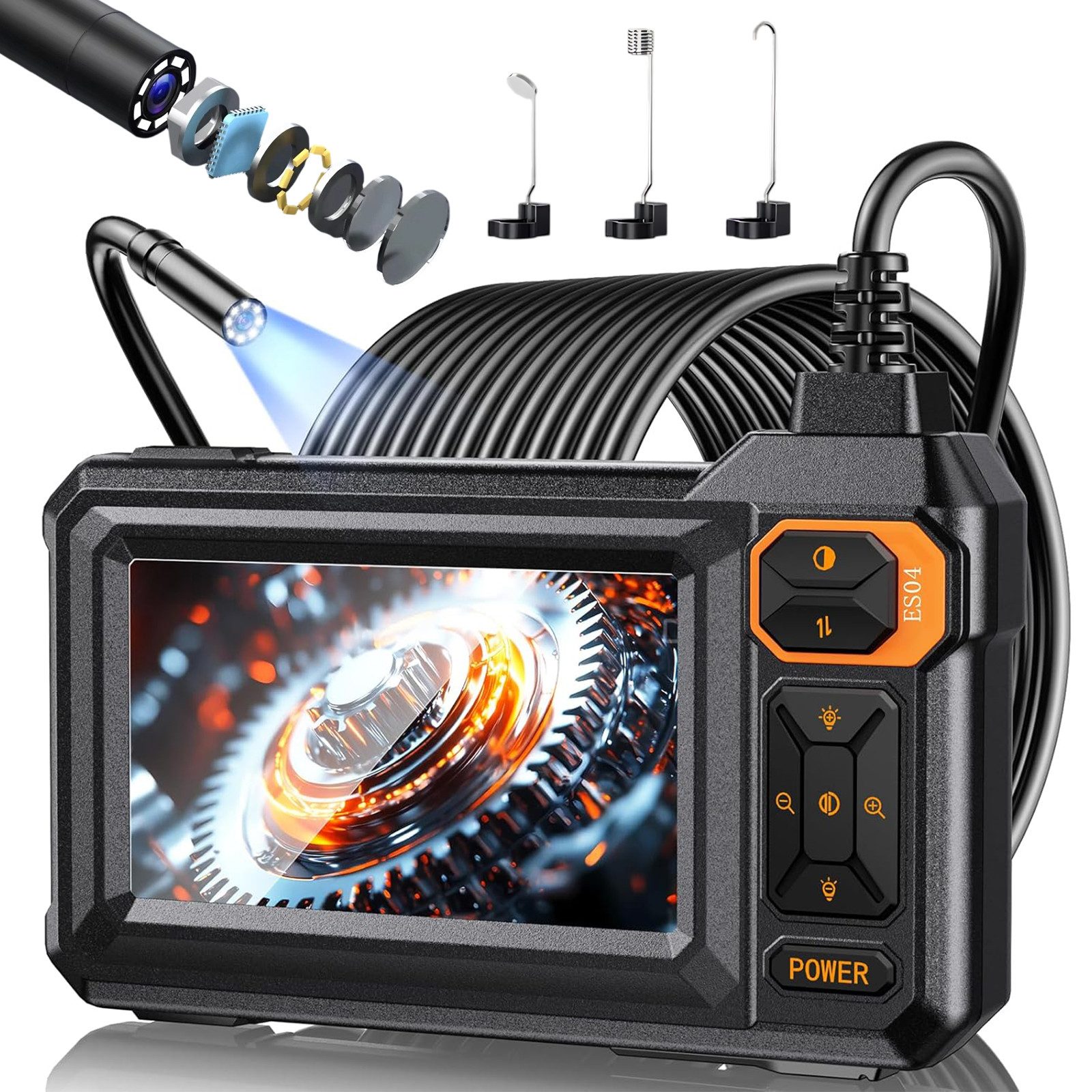 AKKEE Endoskop-Kamera mit 8 Einstellbaren LED Lichtern, Wasserdichtes IP67 Inspektionskamera (4.3" Endoskop Kamera, 1080P HD Inspektionskamera, Rohrkamera 5m)