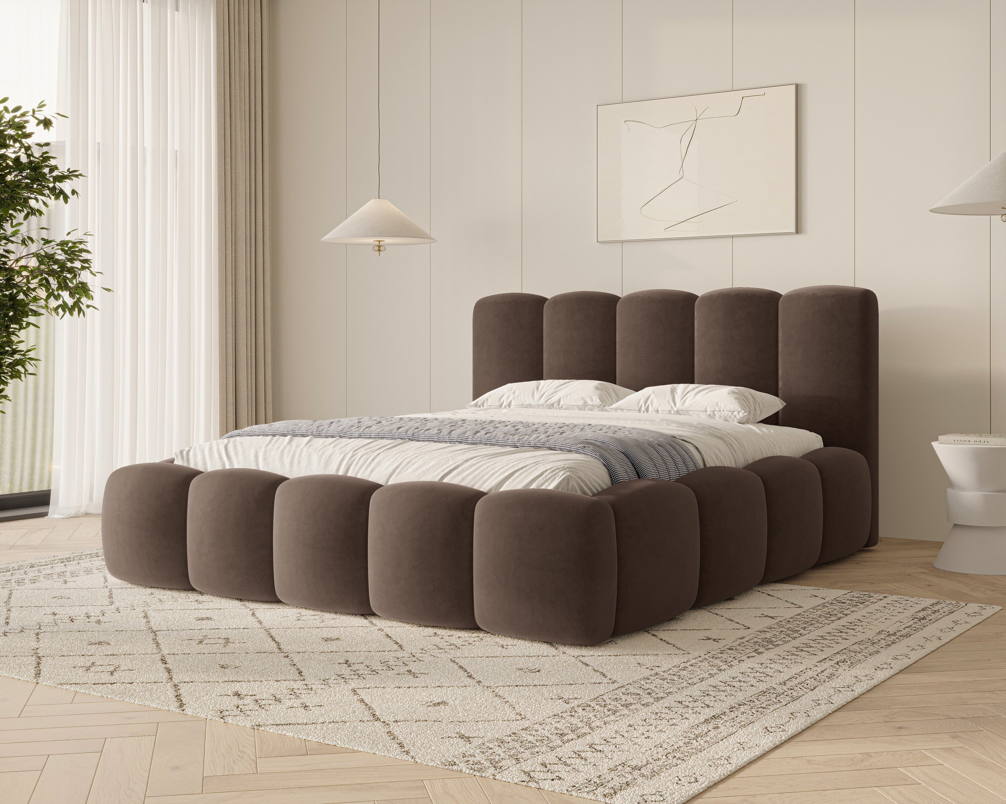 MOEBLO Polsterbett BUBBLE 18 (Polsterbett Bubble mit Bettkasten und Lattenrost aus Samt Velvet Velour Wolkenbett - Polsterbett 140), Maße (B x H x T): 163/183/203 x 100 x 220 cm