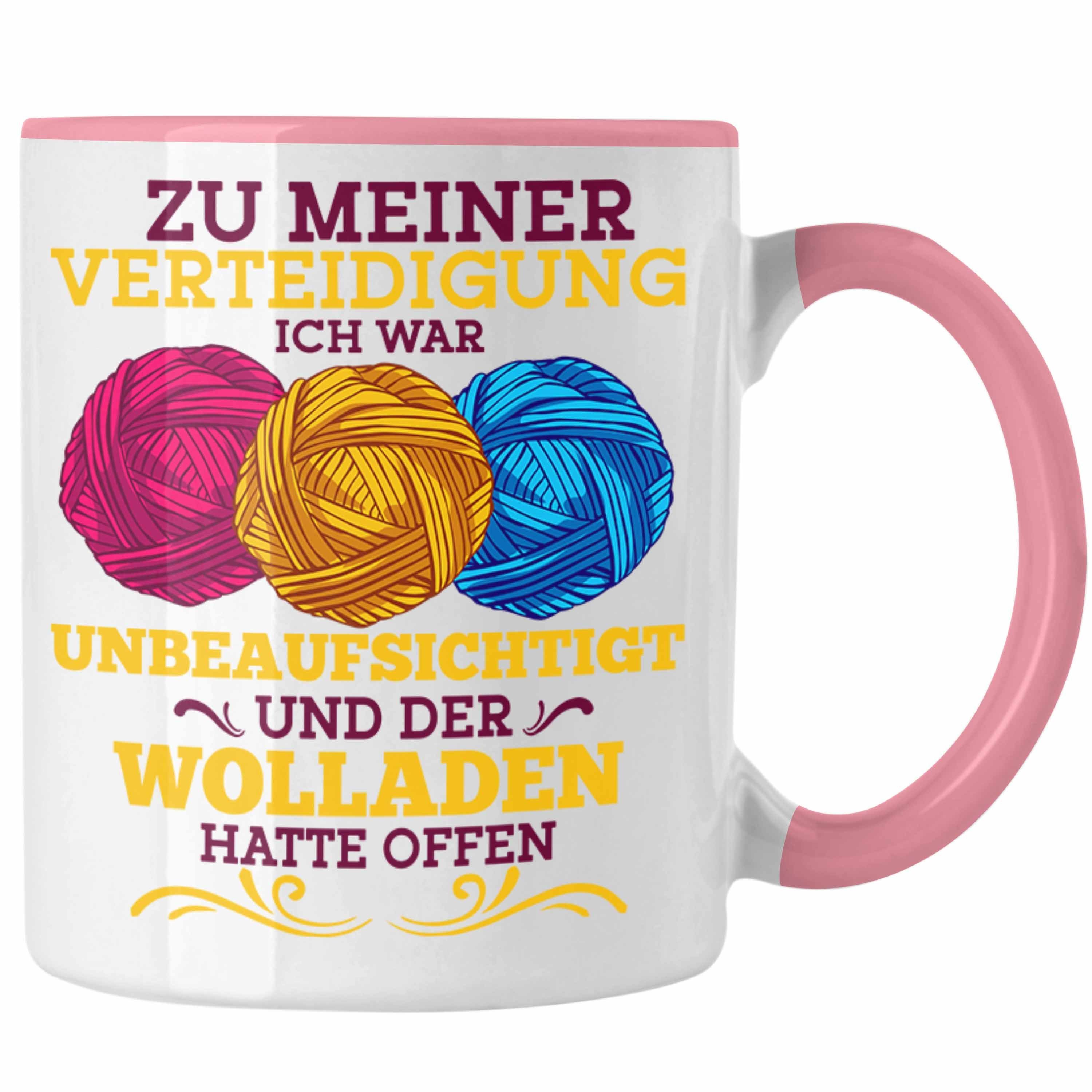 Trendation Tasse Lustige Strick Häkel-Tasse Geschenk Stricken Häkeln Spruch Oma Rentne Rosa