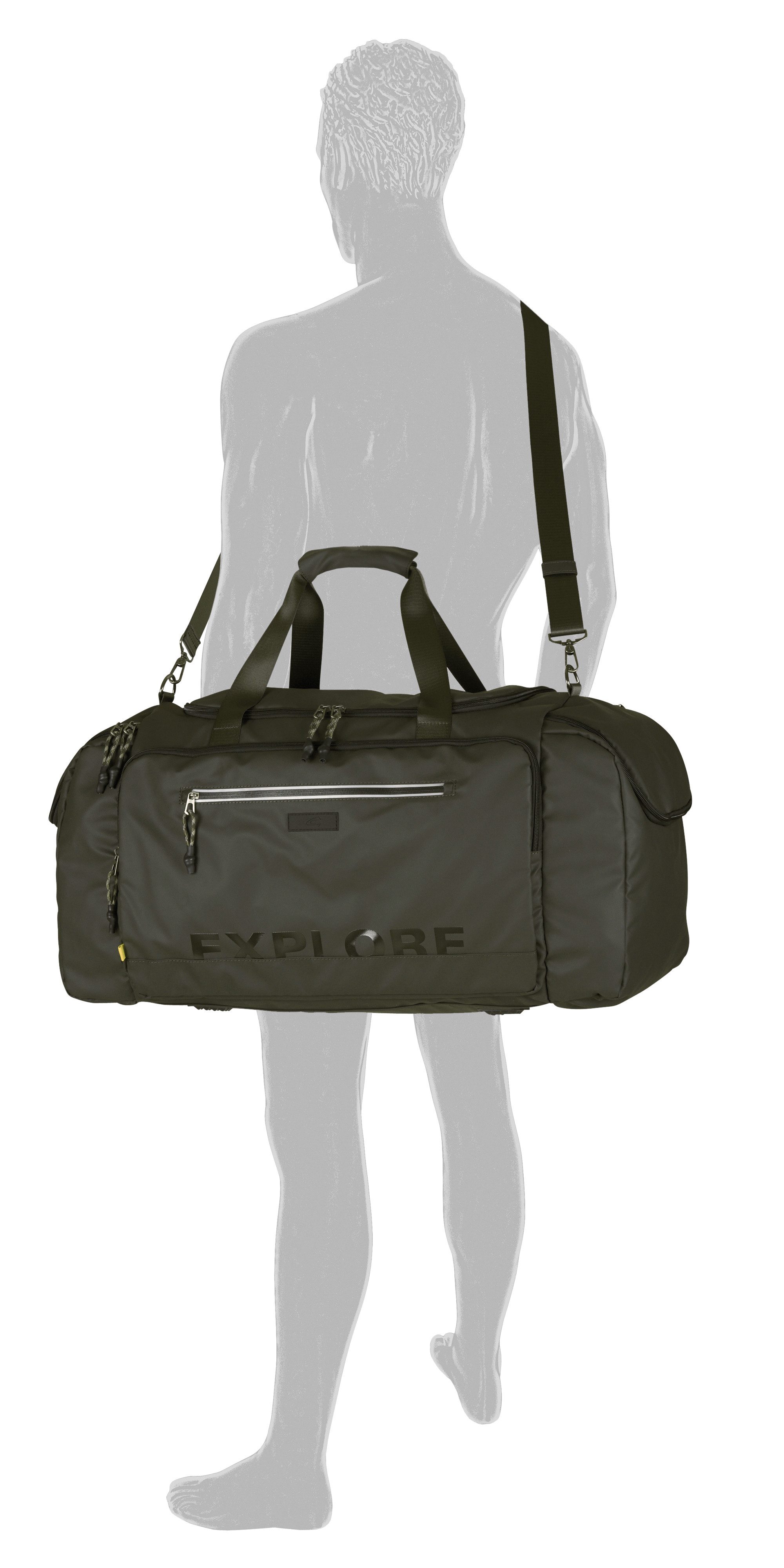 camel active Reisetasche Explore, wasserabweisendes recyceltes Nylon und reflektierende Reißverschlüsse