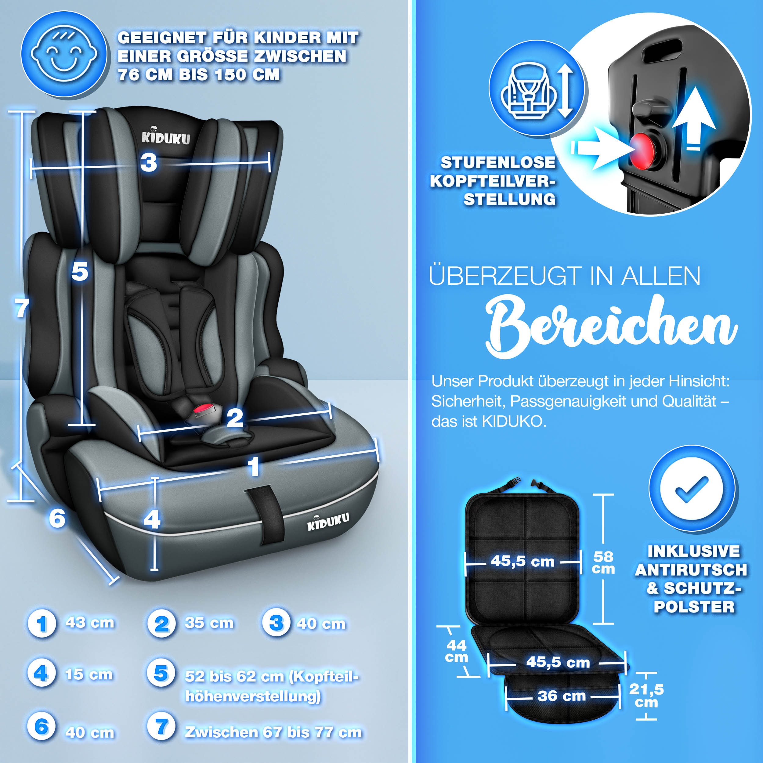 KIDUKU Autokindersitz Kindersitz 9-36 kg (1-12 Jahre), Autositz ECE R 129/03, Kinderautositz Gruppe 1/2/3 – Bild 5 von 5
