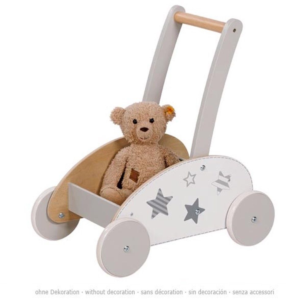 goki Schiebestab Schiebewagen Goki weiß/grau Holz-Schiebewagen Lauflernwagen, (Set, 1-tlg), Holz ist das Material und skandinavisch das Design