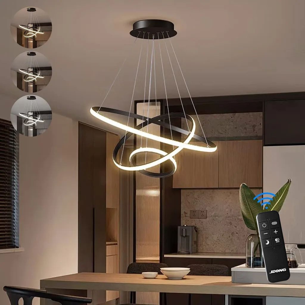 JDONG Pendelleuchte 3 Ringen Moderne LED Hängeleuchte 54W Dimmbar mit Fernbedienung, Warmweiß/Neutralweiß/Kaltweiß, 3 Ringen Hangelampe Hohenverstellbar fur Wohnzimmer Esszimmer
