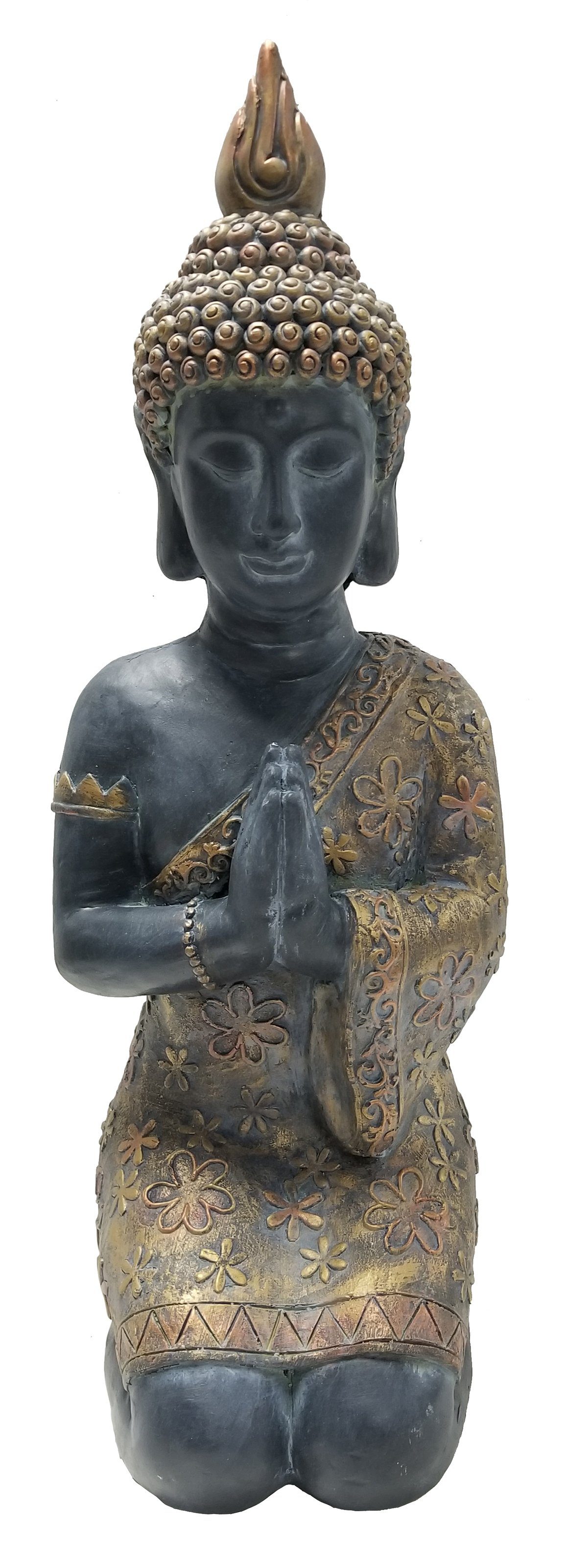 Dehner Gartenfigur Buddha, 70 x 33 x 25 m, Magnesia, schwarz/gold, Elegante Figur für Yoga-Raum und Ruhebereiche, drinnen und draußen