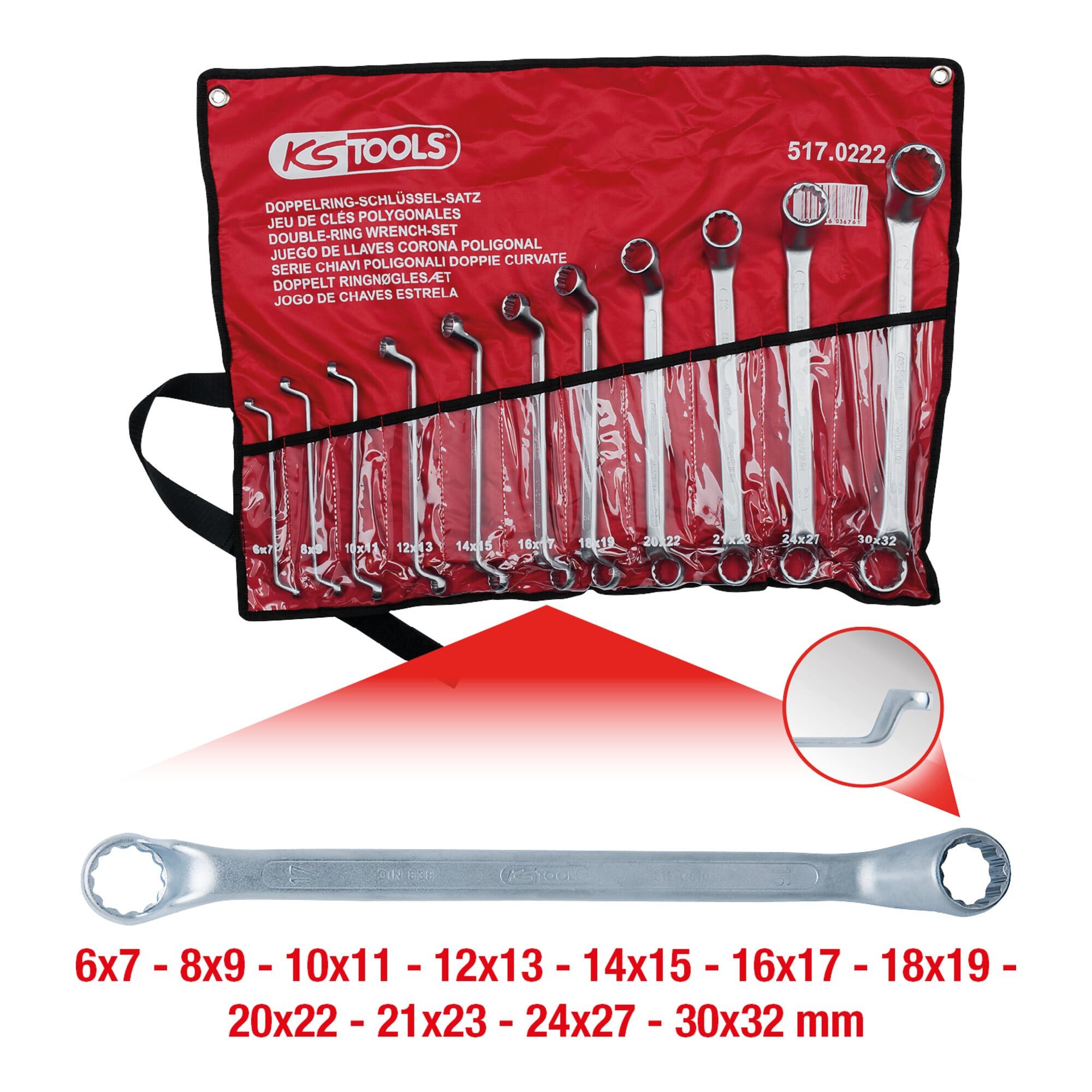 KS Tools Schraube KS Tools CLASSIC Doppel-Ringschlüssel-Satz, gekröpft, 11-teilig 6-32mm