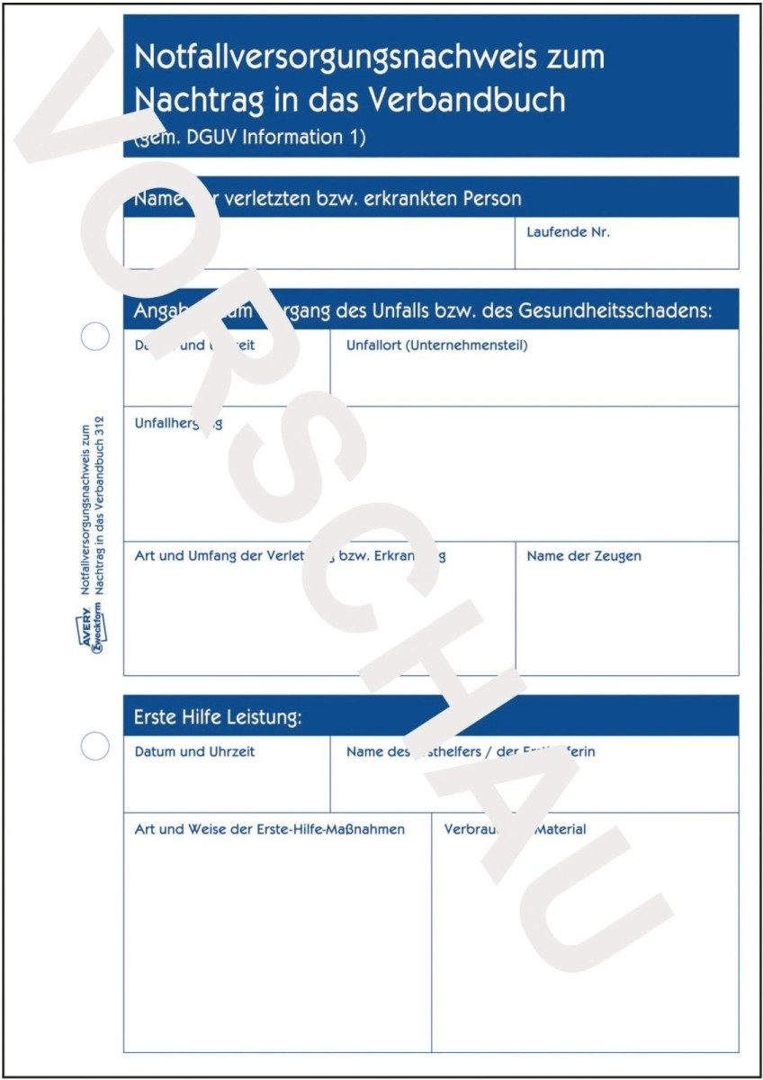 Formularblock Meldeblock Erste Hilfe A5 50 Blatt