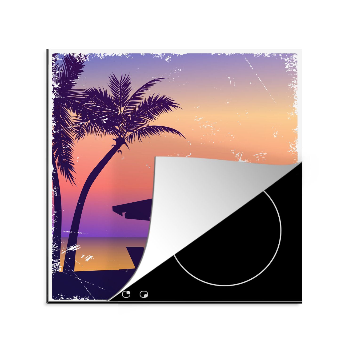 Vinyl, - küche - Aquarell, für tlg), cm, 78x78 Strandkorb Herdblende-/Abdeckplatte Sonnenschirm Arbeitsplatte Nacht (1 - MuchoWow Ceranfeldabdeckung,
