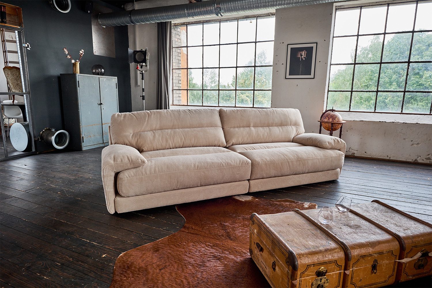 KAWOLA Sofa CINE, XXL-Sofa 3-Sitzer Cord verschiedene Farben 284x106 cm