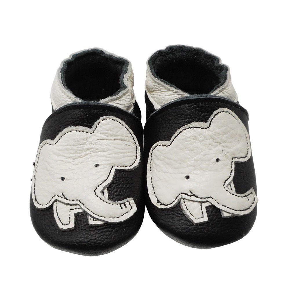 Krabbelschuh Elefant Lauflernschuhe Leder Schwarz Yalion Hausschuhe Weiche Lederpuschen 100% Leder