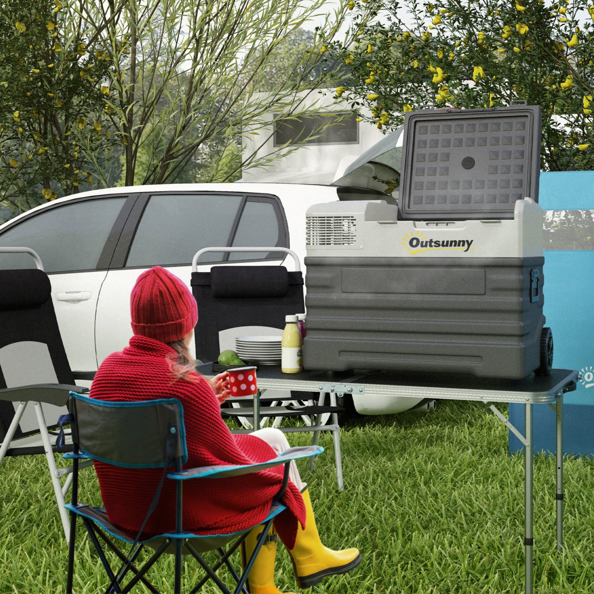 Outsunny Kühlbox 56L, 12/24V DC &100-240V AC Kühlbox Auto bis -20° C, Schwarz, 56 l, für Auto, Schwarz