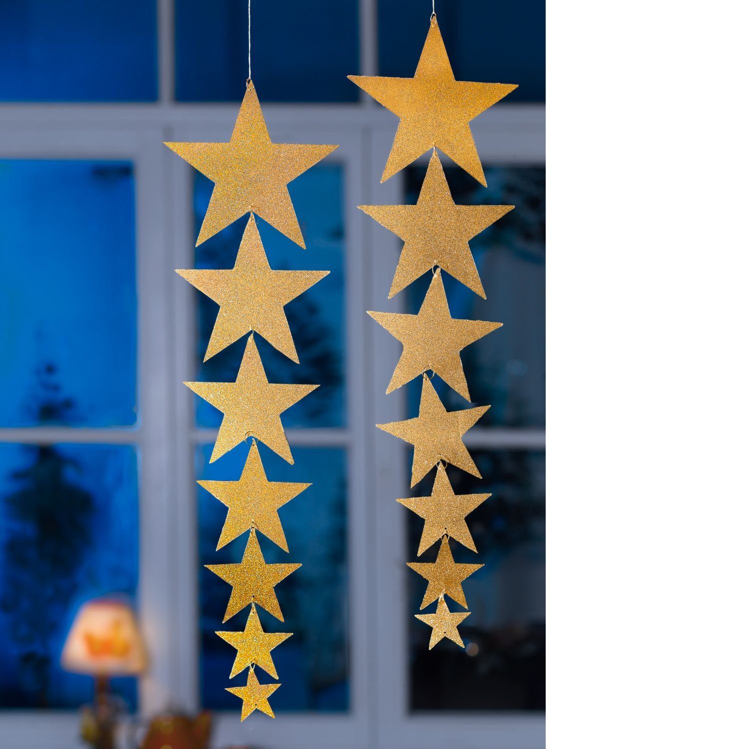 Weihnachtsschmuck Girlande goldfarben 64 Folien-Mobile Sterne cm Christbaumschmuck 3PAGEN lang