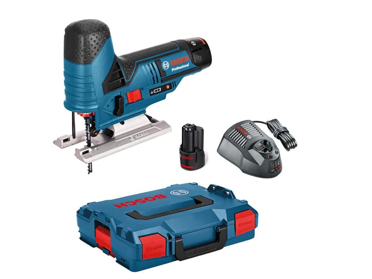 Bosch Professional Akku-Stichsäge GST 12 V-70, Set, 11-St., inkl. 2 Akkus 2 x 3,0 Ah, Ladegerät und L-Boxx