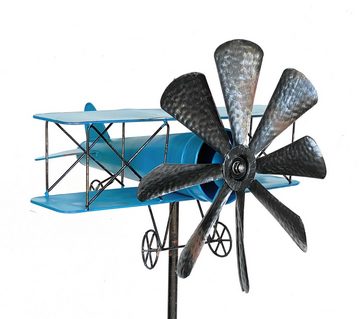 DanDiBo Gartenstecker Gartenstecker Metall Flugzeug XL 160 cm Doppeldecker Blau 96099 Windspiel Windrad Wetterfest Gartendeko Garten Gartenstab Bodenstecker