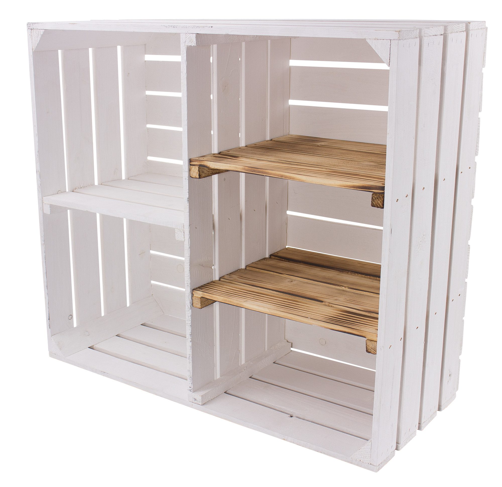 Kistenkolli Altes Land Allzweckkiste Kommode Holzkiste Obstkiste Regalkiste HS3 weiss geflammt (Spar-Set, 1er Set)