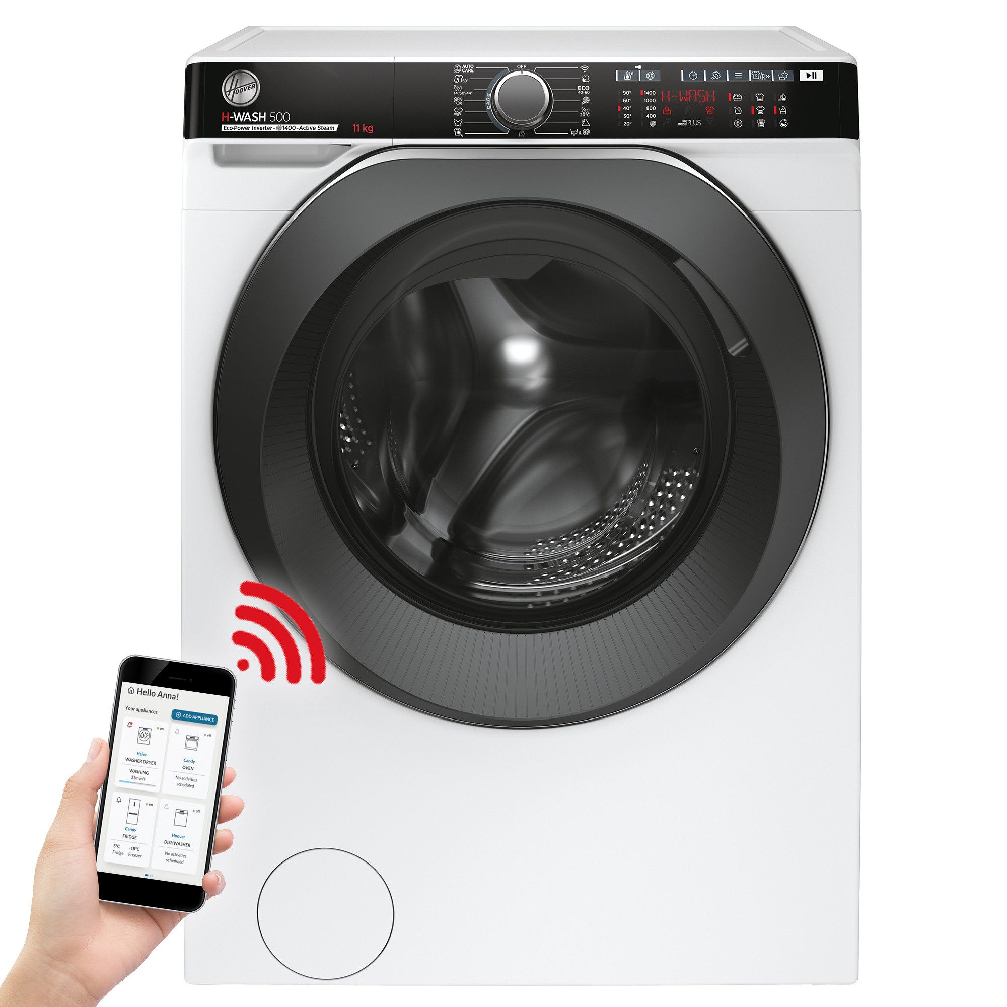 Hoover Waschmaschine HWP 411AMBC/1-S, 11 kg, 1400 U/min, Power Care, ActiveSteam, hOn App / Wi-Fi + Bluetooth