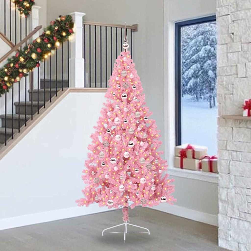 vidaXL Künstlicher Weihnachtsbaum Künstlicher vorbeleuchteter Weihnachtsbaum Rosa 240 cm PVC