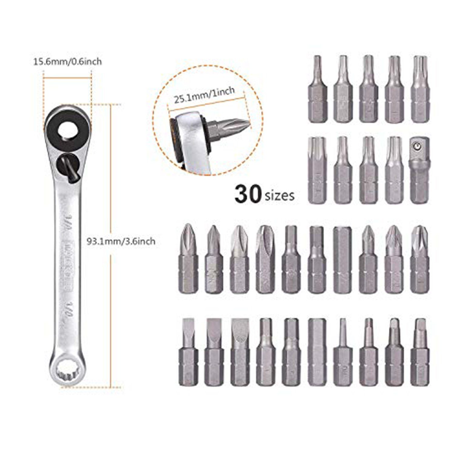 TACKLIFE Ratschenringschlüssel, 32tlg 1/4" Mini Ratschenschraubendreher Set