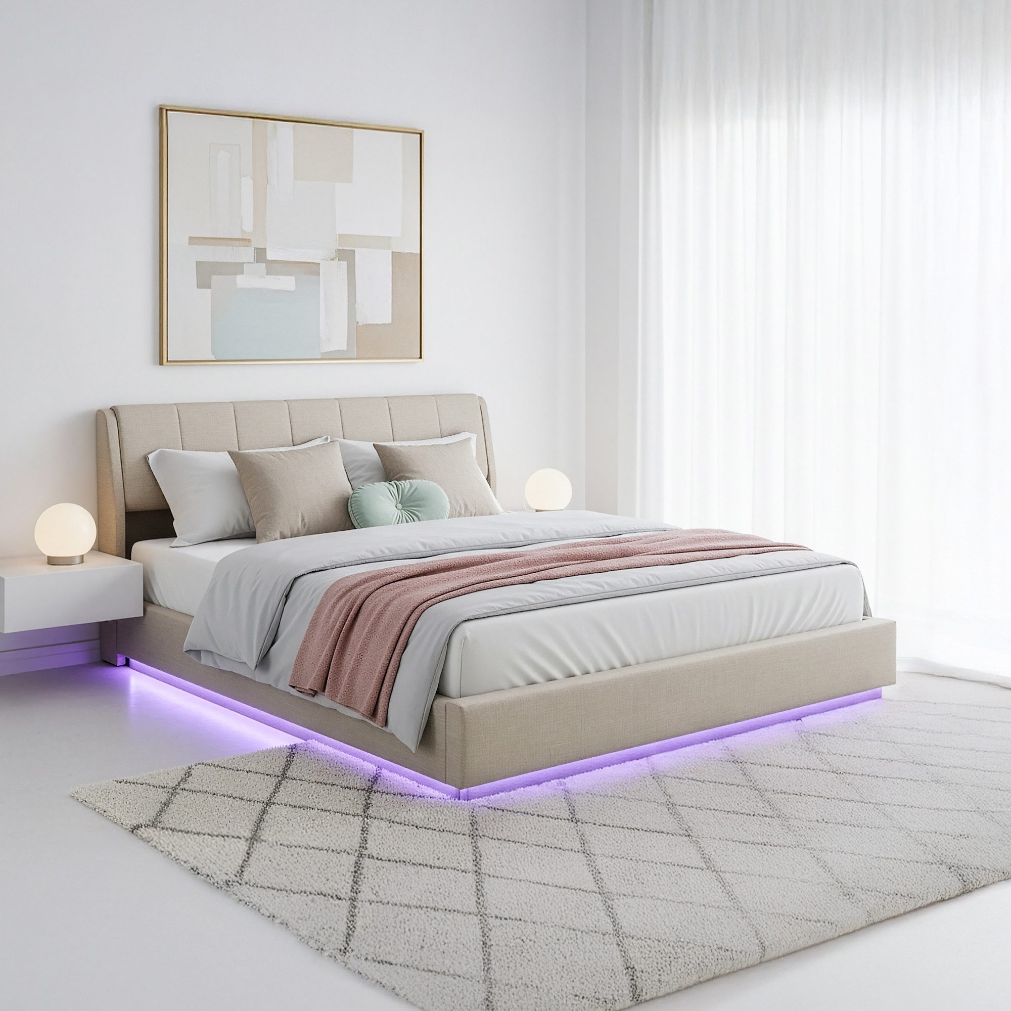 en.casa Polsterbett, »Tröstiar« mit LED-Beleuchtung Bettkasten günstig online kaufen