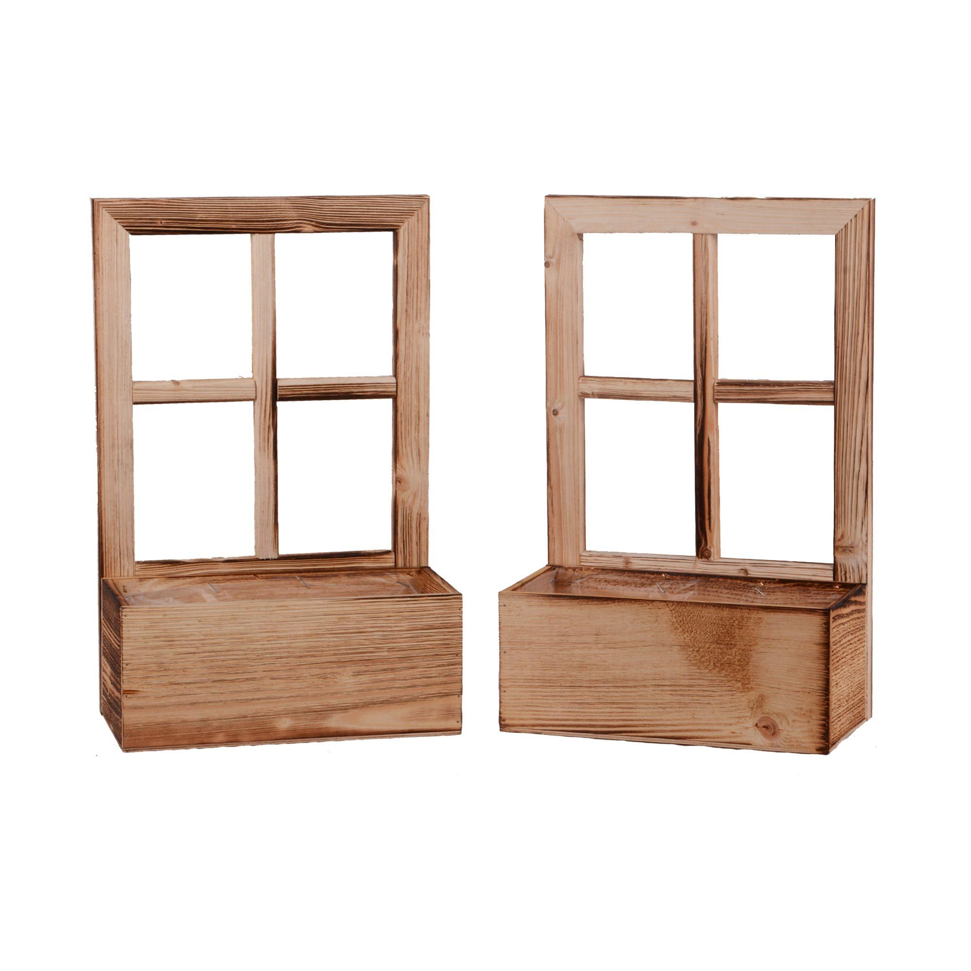 UNUS HOME Blumenkasten Deko Holzfenster mit Pflanzbank 2er Set