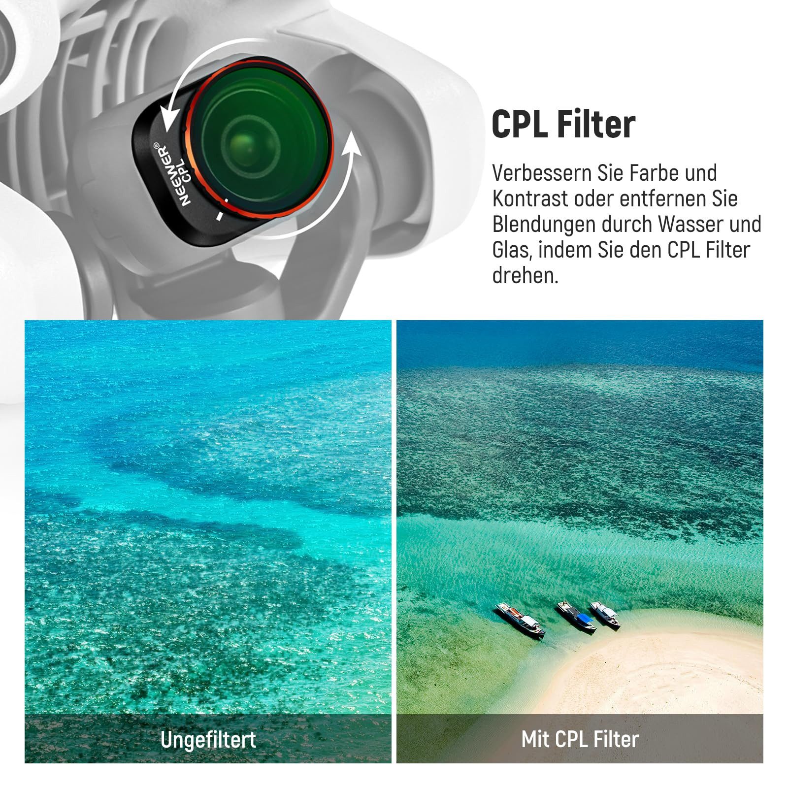 Neewer FL-A34 6x ND/CPL Filter Set für DJI Mini 4 Pro, ND8-ND128 Polfilter (Schnelles Einrasten und Wechseln)