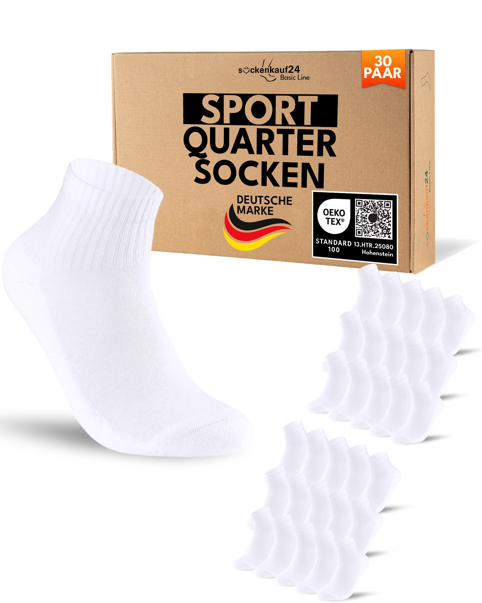 sockenkauf24 Sportsocken 10 Paar kurze Tennissocken Quarter Sportsocken Herren Damen Baumwolle (30-Paar) verstärkte Ferse & Fußspitze, gepolsterte Sohle, Atmungsaktiv
