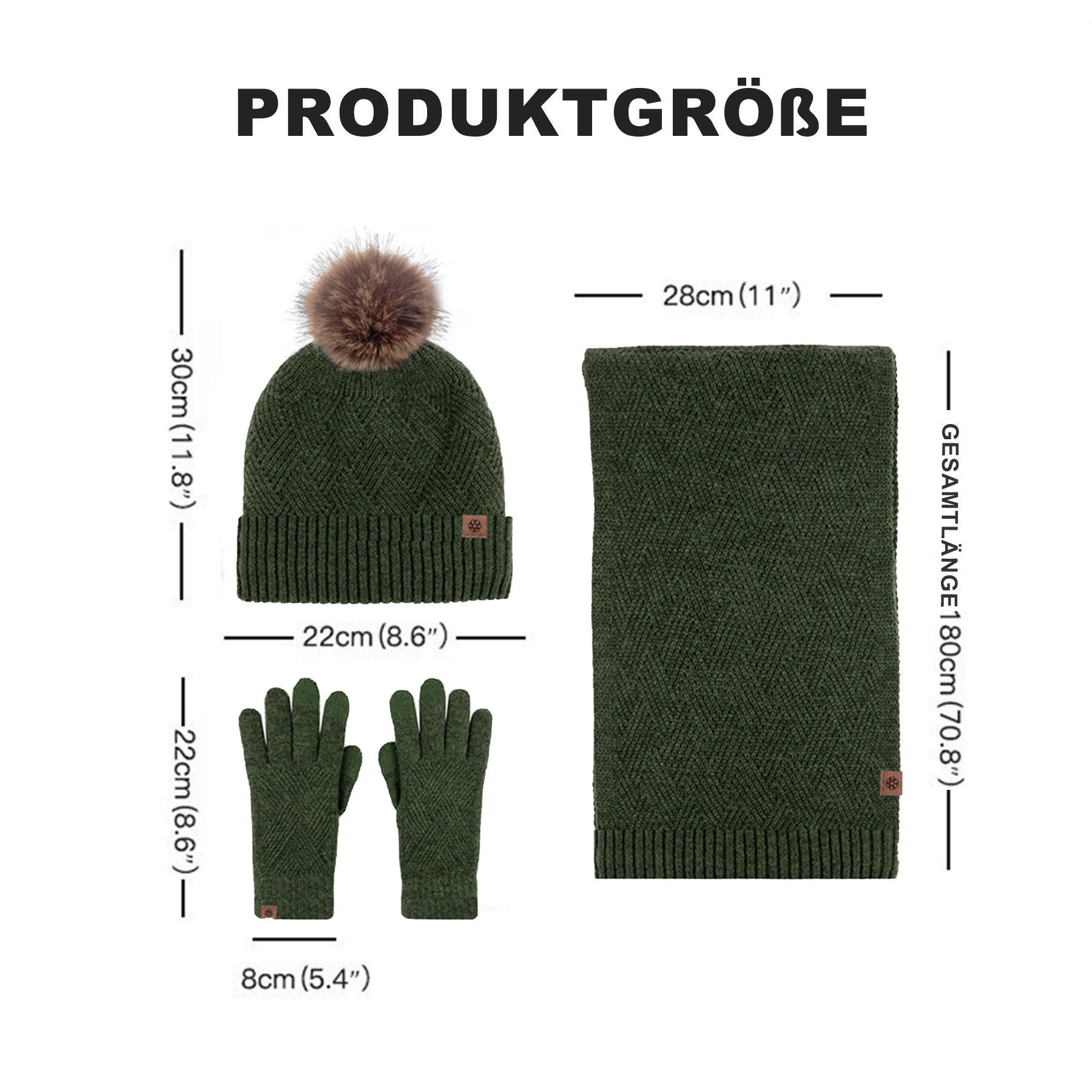 Mutig Mütze & Schal Mütze Schal Handschuh 3-Set,Gestrickte Touchscreen-Handschuhe (Winter Weich Warm,Warmes Strick-Set mit Futter,Damen Unisex, Hergestellt aus weichen Wolle,Winter Geschenk-Mehrfarbig) Geschenk zu Weihnachten, Erntedank oder Neujahr
