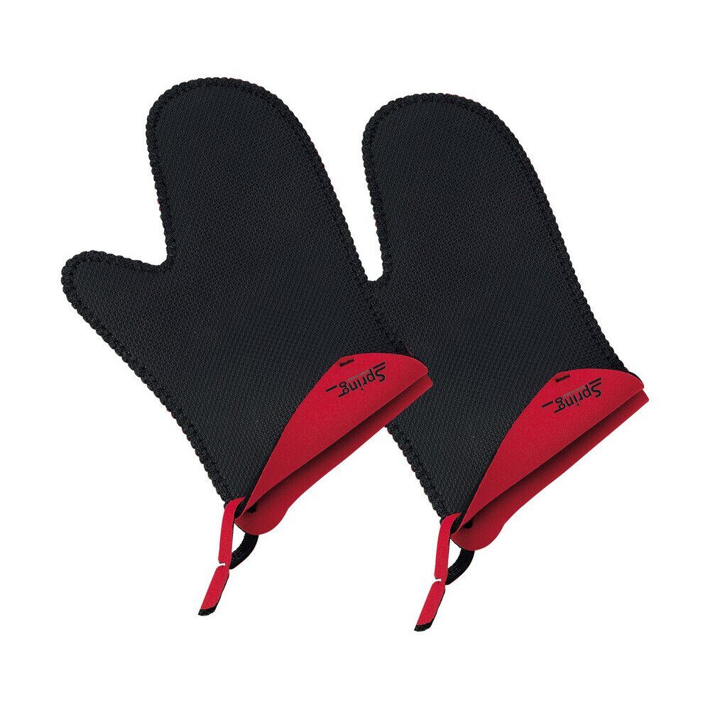 Spring Bräter Topfhandschuhe 2er-Set Grips schwarz/rot, Neopren (1-tlg), Edelstahl mit Aluminiumkern, Induktion, alle Herdarten