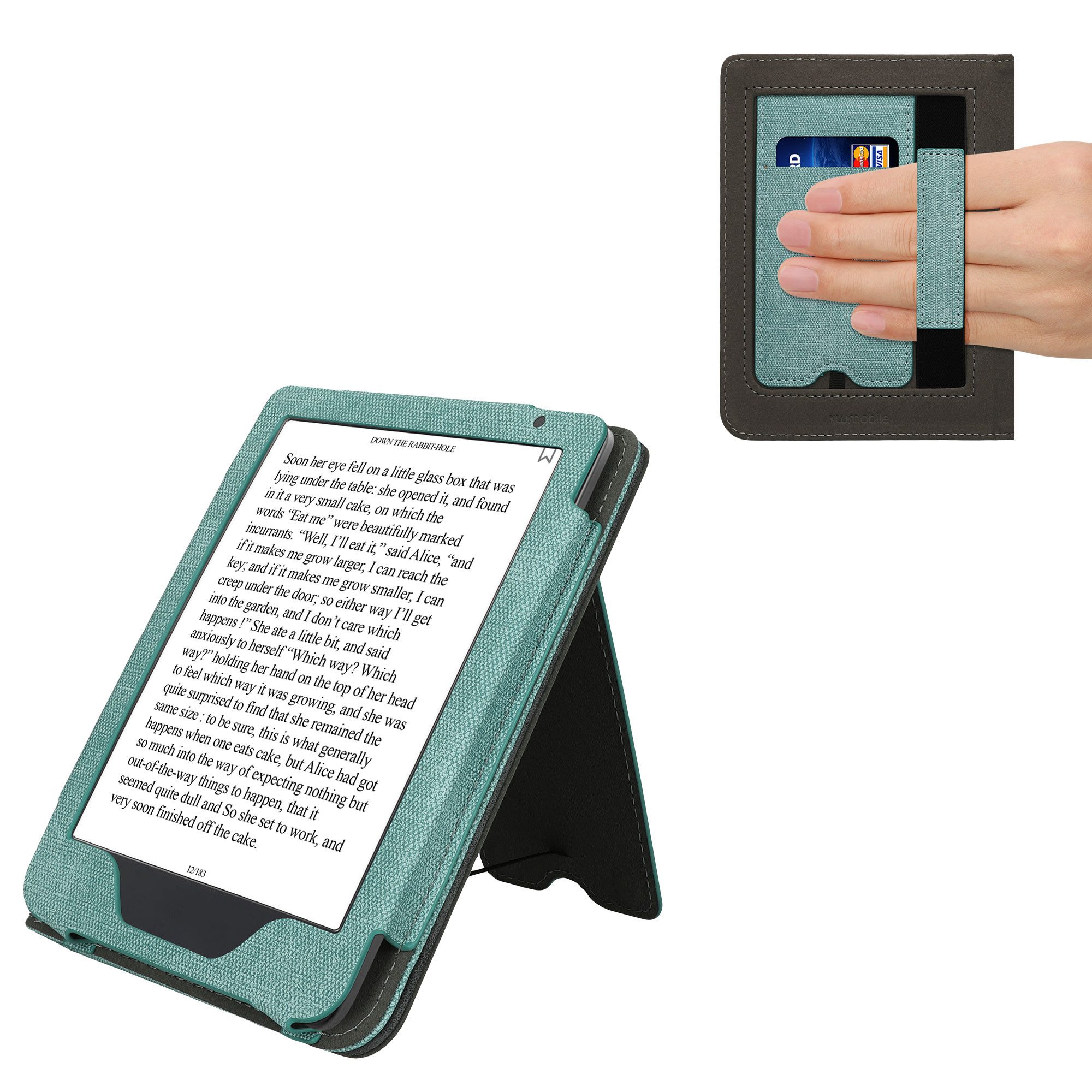 kwmobile E-Reader-Hülle Flip Schutzhülle für Kobo Clara BW / Clara Colour / Tolino Shine (5), Handschlaufe - Cover Wildleder-Optik
