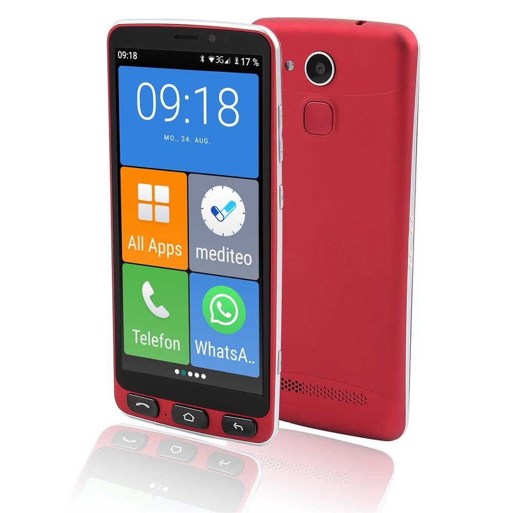 OLYMPIA OFFICE NEO rot 2287 Smartphone (5,5 Zoll, 16 GB Speicherplatz, 8 MP Kamera, seniorengeeignet, kompatibel mit Hörgeräte, extragroße Darstellung)