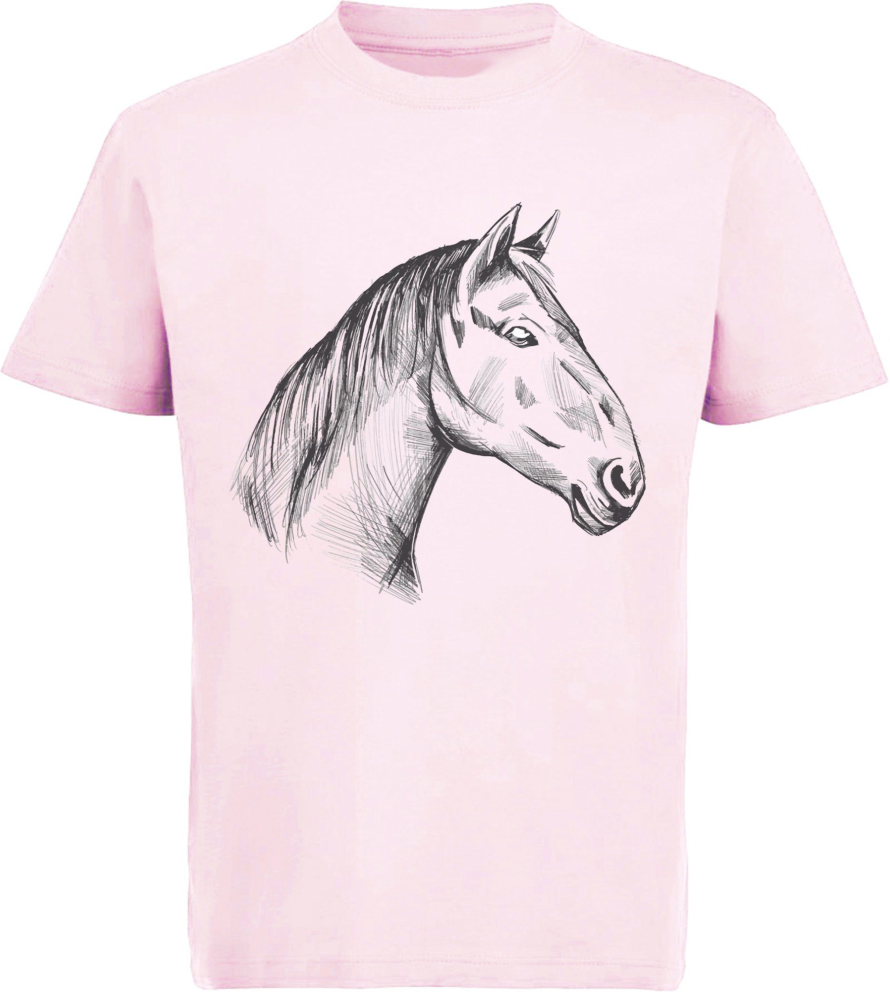 T-Shirt Pferdekopf Print-Shirt Mädchen i142 bedrucktes MyDesign24 gezeichneter Aufdruck, rosa Baumwollshirt mit