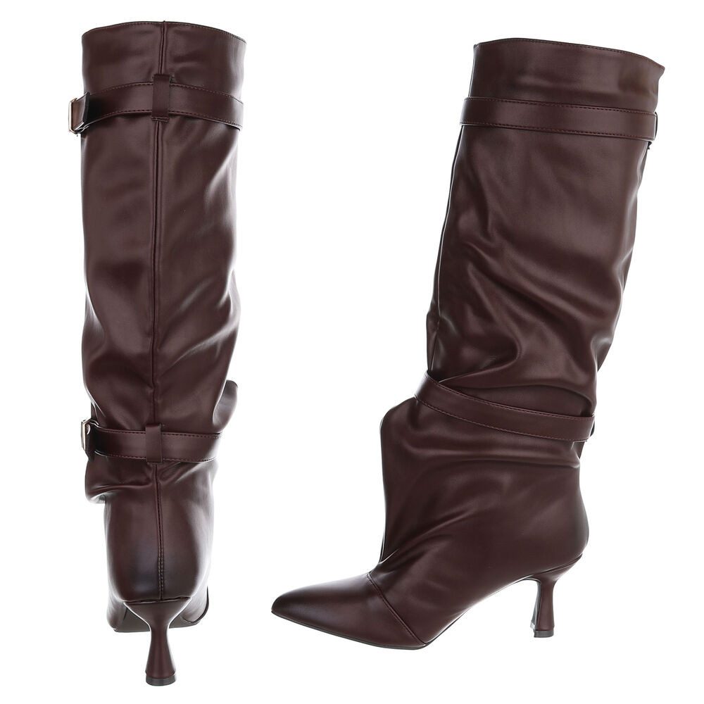 Ital-Design Damen Kniehohe Stiefel mit Schnallen und Absatz High-Heel-Stiefel (92125339) Pfennig-/Stilettoabsatz Stiefel in Weinrot – Bild 5 von 5