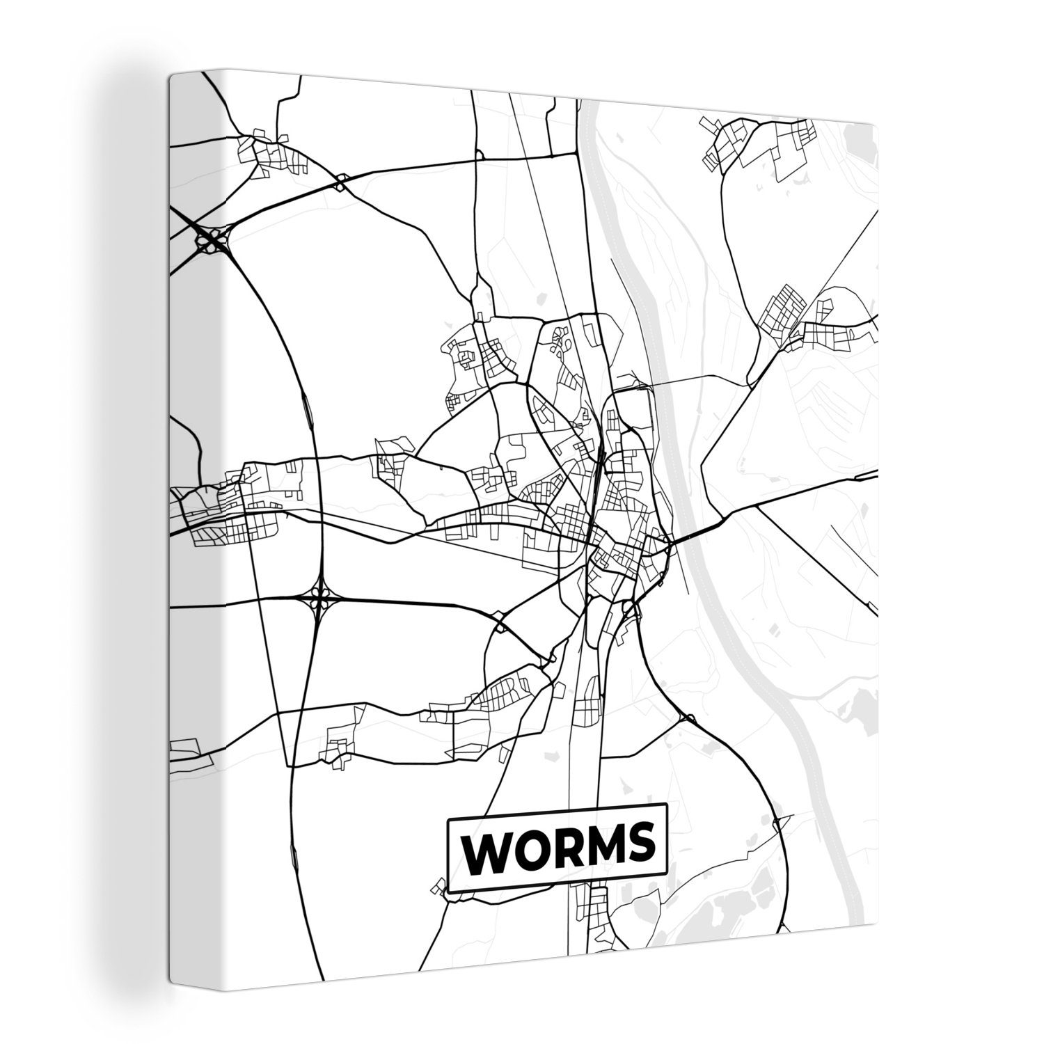 Worms Bilder Karte Wohnzimmer OneMillionCanvasses® St), Leinwand Leinwandbild Schlafzimmer Stadtplan, - - (1 für