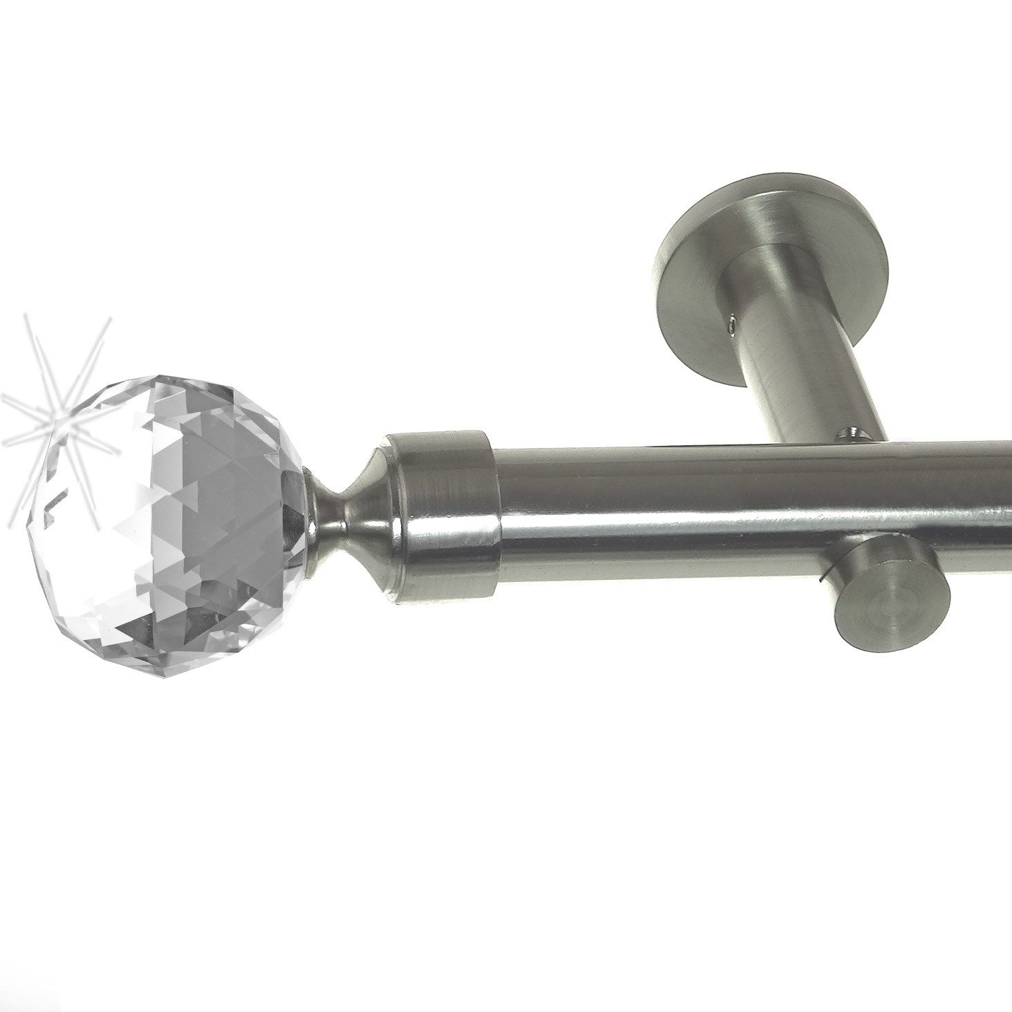 BASIT Gardinenstange Edelstahloptik 20mm mit Wandträgern 120 cm E87, Ø 20 mm, 1-läufig, verschraubt, Metall, H31 120 cm E87 Kristall Kugel