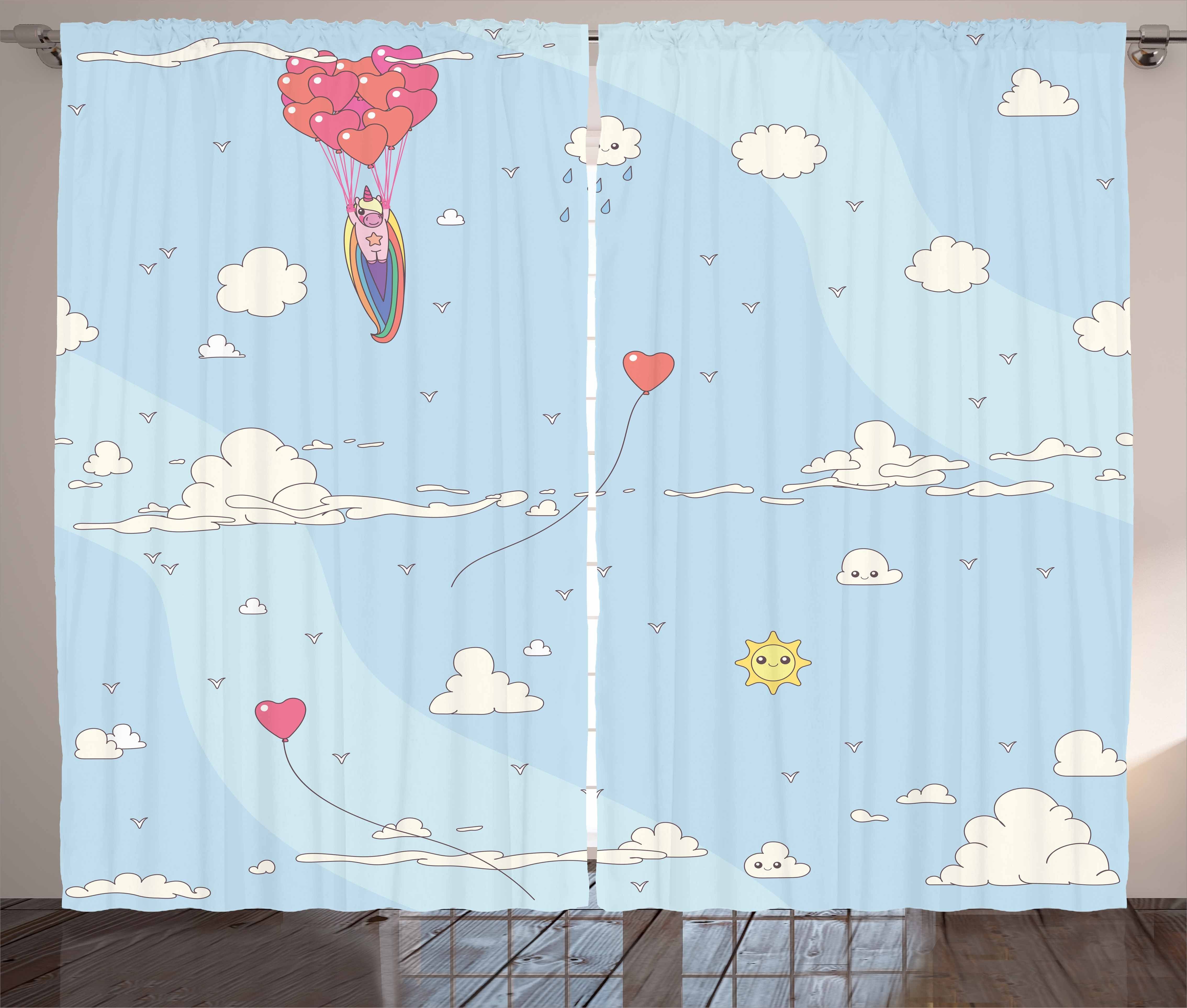 Gardine Schlafzimmer Kräuselband Vorhang mit Schlaufen und Haken, Abakuhaus, Unicorn-Party Ballone in Himmel