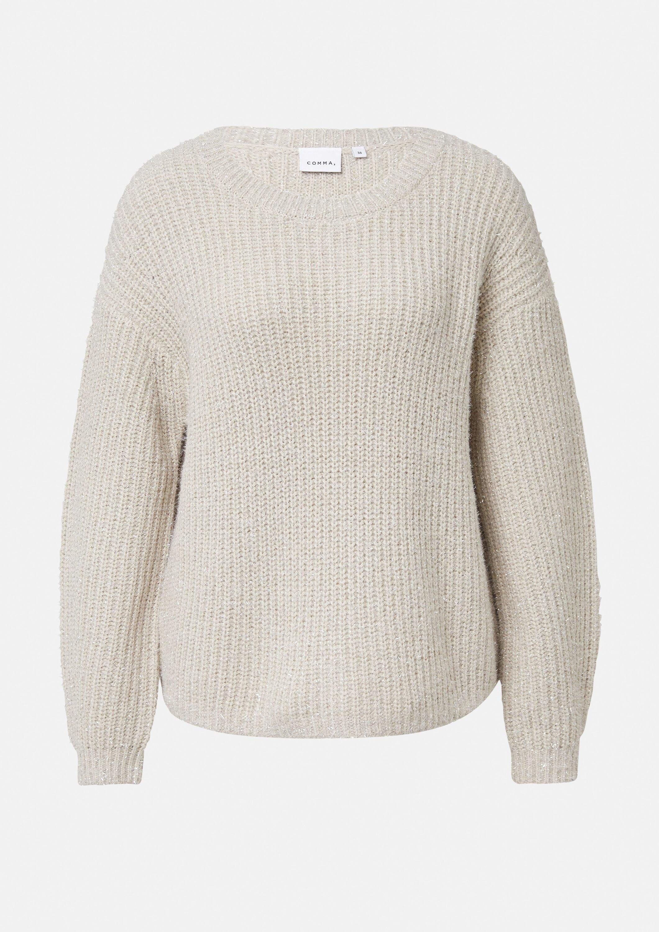 comma Longpullover Strickpullover Weicher Pullover mit Glitzergarn