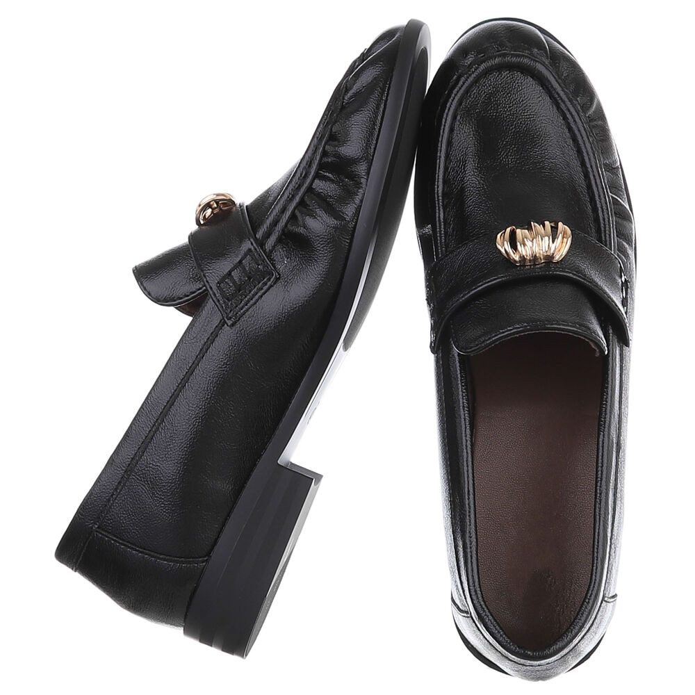 Ital-Design Damen Loafer mit Schmuckdetail und Blockabsatz Slipper (92125327) Blockabsatz Mokassins in Schwarz