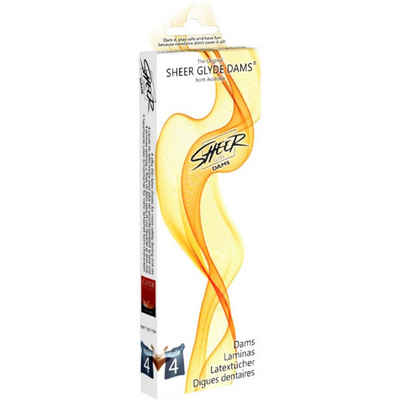 Glyde Kondome »Sheer Glyde Dams 4 farbige Latex-Schutztücher (Lecktücher) mit Duft« Variante: Black/Cola, Schwarz gefärbt - Lecktücher mit Cola-Duft, Zertifiziert mit der Veganblume
