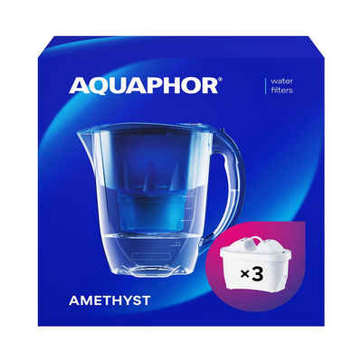 AQUAPHOR Wasserfilter SET Amethyst blau inkl. 3 Filterkartuschen MAXFOR+, Zubehör für Filterkartuschen MAXFOR+, +H hartes Wasser & MAXFOR+ Mg. Magnesium, 200 l, Reduziert Kalk, Chlor & weiteren Stoffen. BPA fre