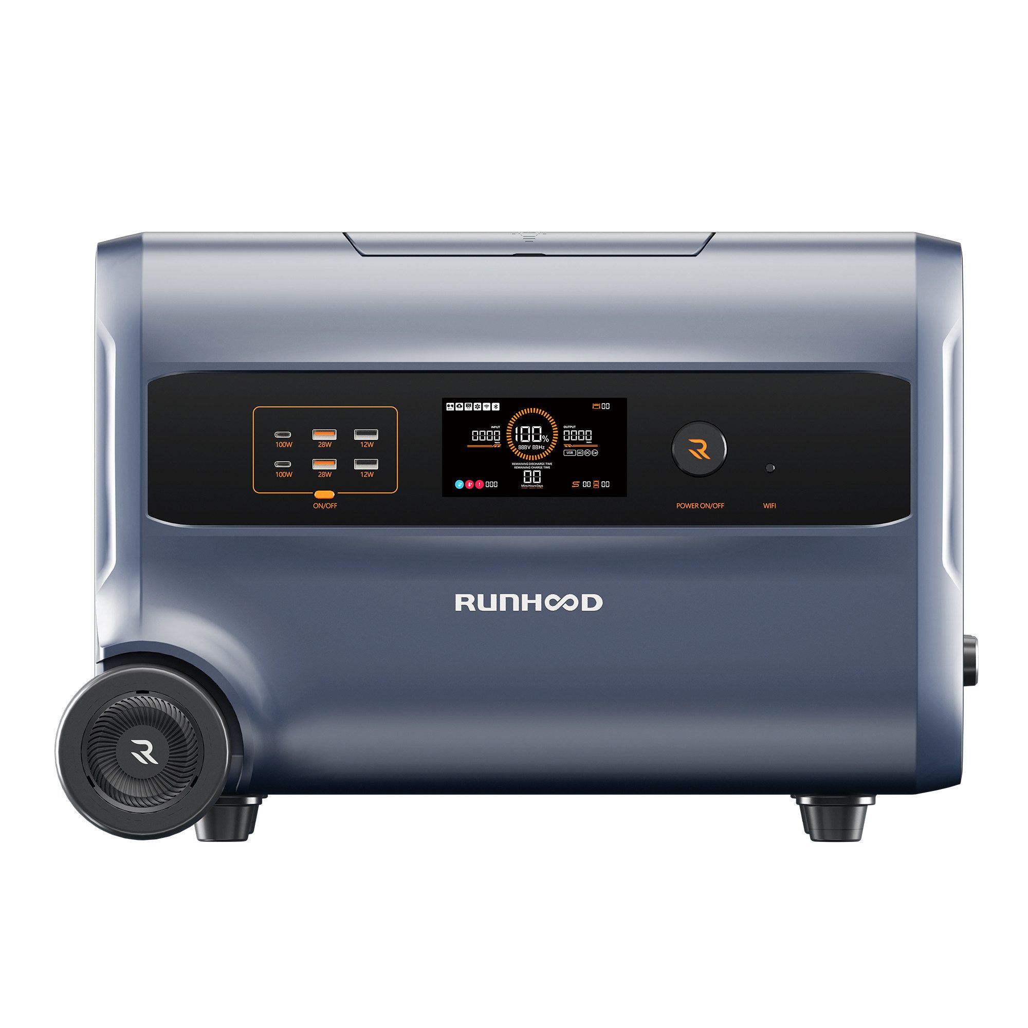 RUNHOOD Balcony Power Plant Runhood 2.4kWh Storage F2400, Expandable up to 19.2kWh, 1800 W, (LiFePO4, Runhood F2400), IP20, Mobile Power Station, Emergency Power Supply