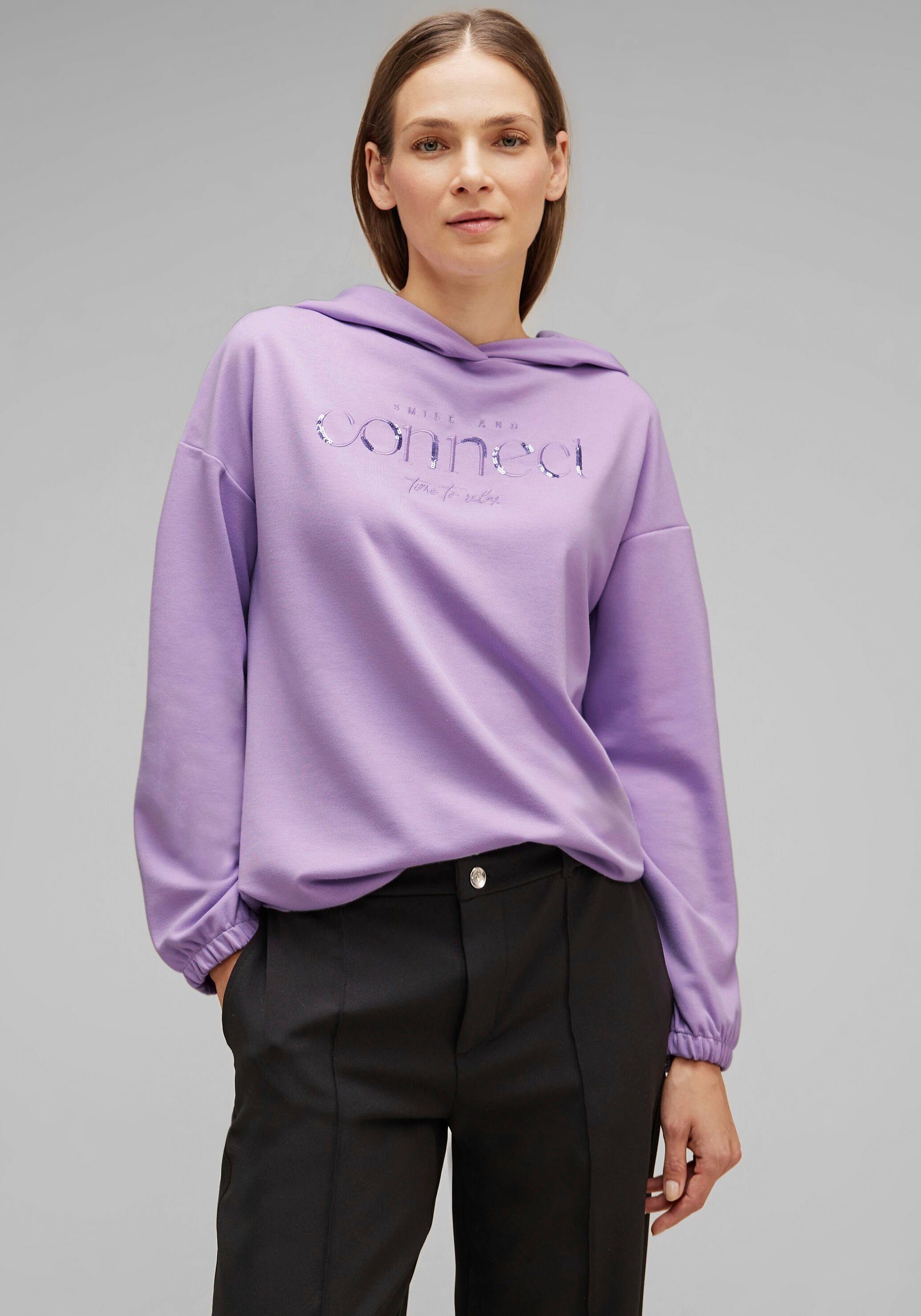 STREET ONE Langarmshirt mit Seitenschlitzen soft pure lilac