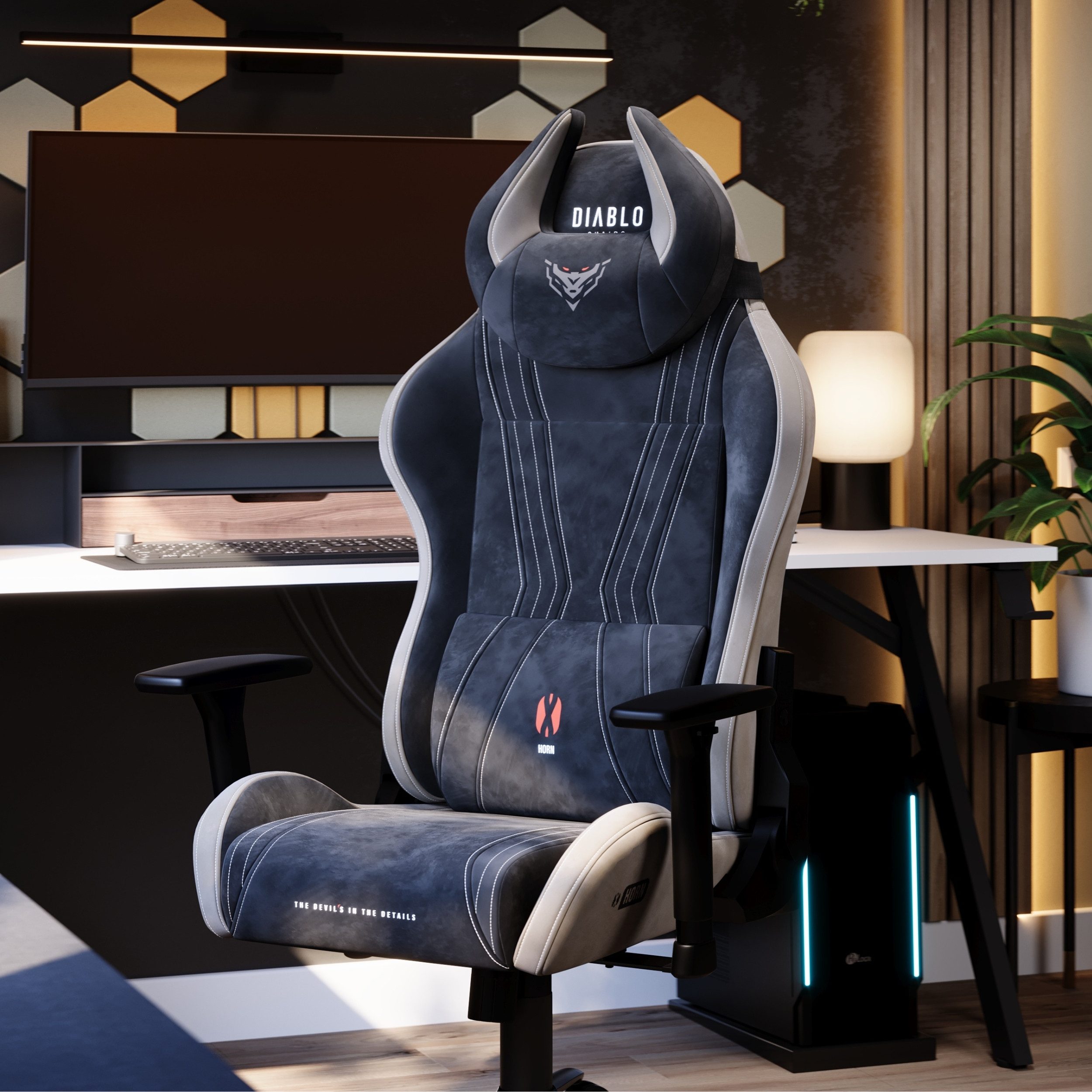 DIABLO CHAIRS Gaming-Stuhl X-Horn 2.0 HDS Kunstleder ergonomisch 3D-Armlehnen Kopfstütze (3D-Armlehnen, Memory-Schaum, HDS Kunstleder, Normal L King XL), Lenden – Bild 4 von 5