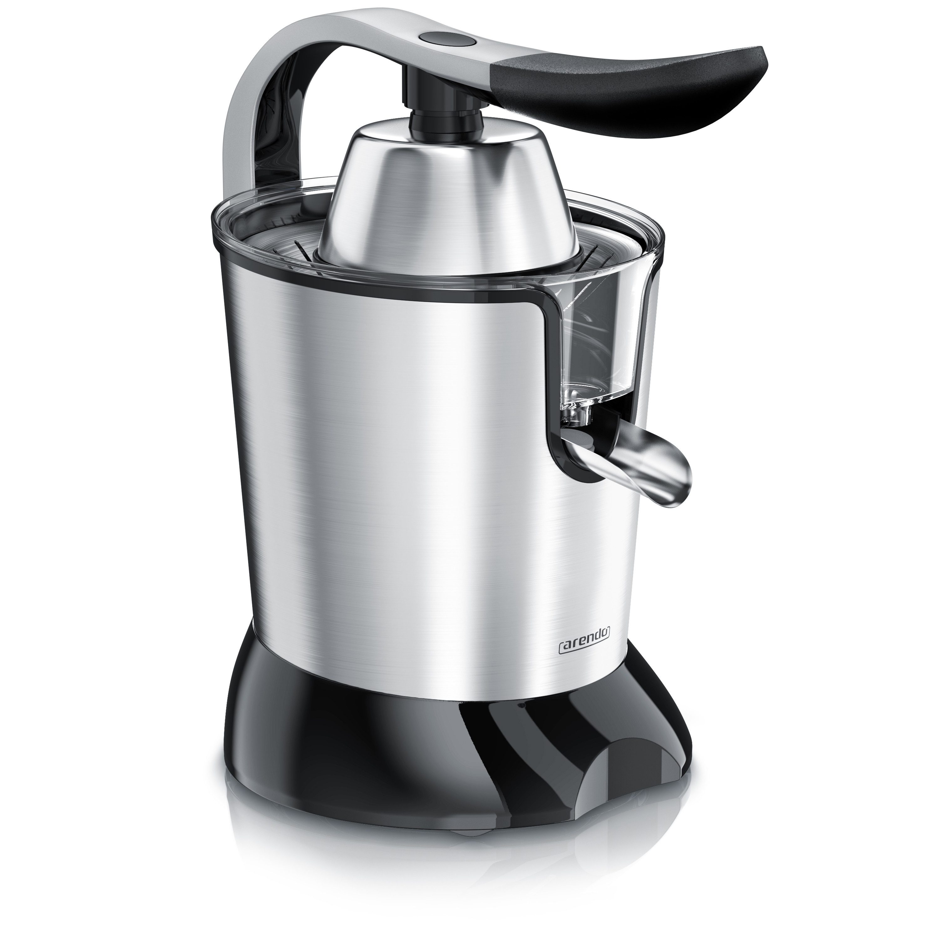 Arendo Entsafter Edelstahl Zitronenpresse, Orangenpresse Limettenpresse, 800 W, 0,4L Behälter, 2 Presskegel, Tropfstopp, spülmaschinengeeignet, leise