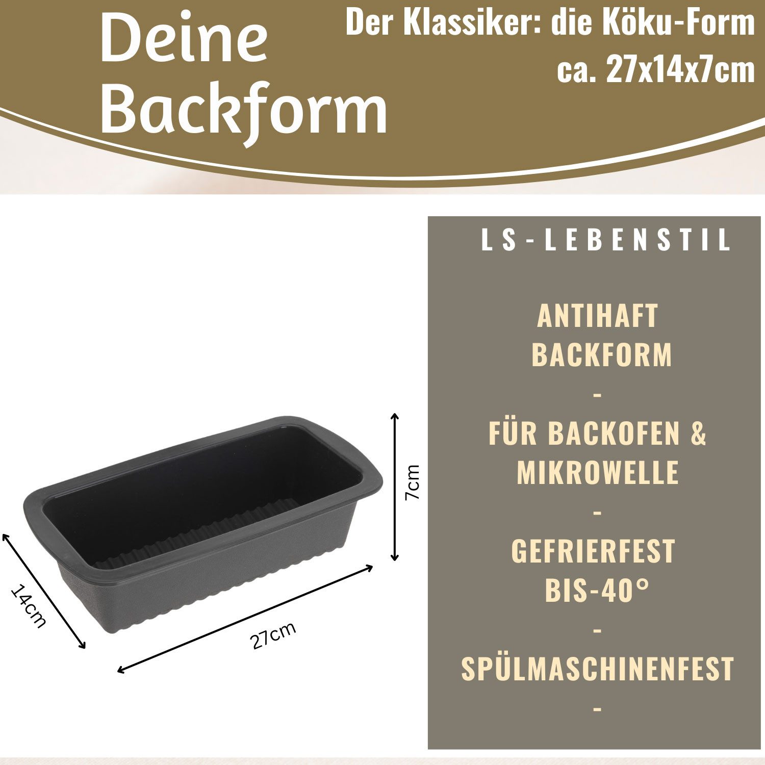 LS-LebenStil Kastenform Silikon Königskuchenform 25cm Backform Kuchenform Brotbackform, (Silikonbackform für Kuchen und Brot 1-tlg), Rechteckig, Antihaft Kuchenform, Flexibel
