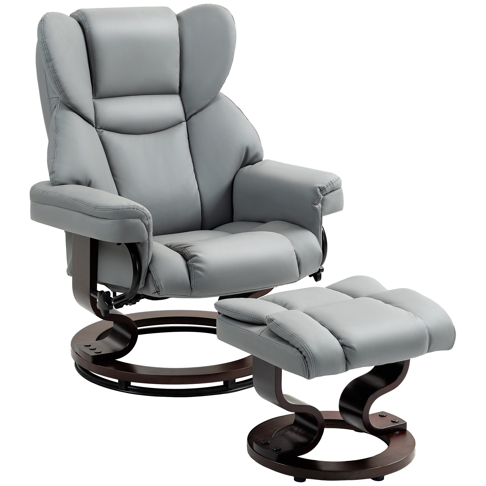 OKWISH Relaxsessel Drehbarer Loungesessel Hellgrau mit Fußhocker und hoher Rückenlehne (Polstersitz mit Holzfuß für entspannte Stunden im Alltag, 2-St., Relaxsessel mit Hocker), Bequemer Relaxstuhl mit hochdichtem Schaumstoff für Wohnzimmer