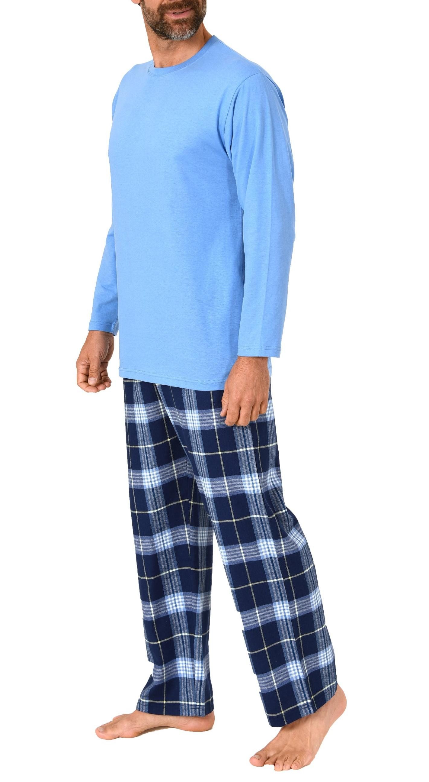 Normann Pyjama Herren Schlafanzug lang, Pyjama mit Flanell-Hose in Karo-Optik