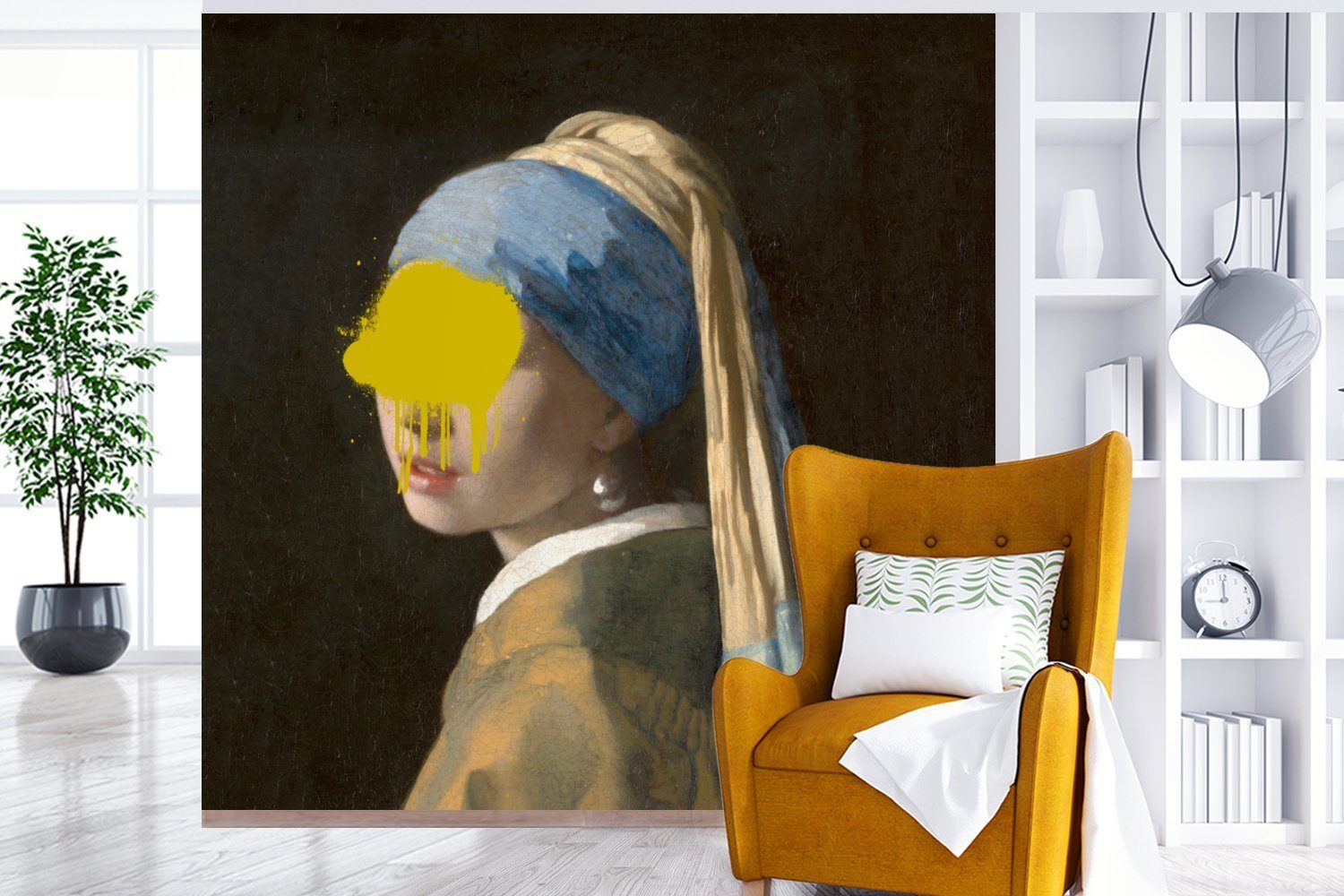 Wohnzimmer Schlafzimmer, Matt, St), Mädchen Perlenohrring MuchoWow bedruckt, Tapete Vermeer mit (5 Vinyl oder Kunst, für - Wandtapete - Fototapete