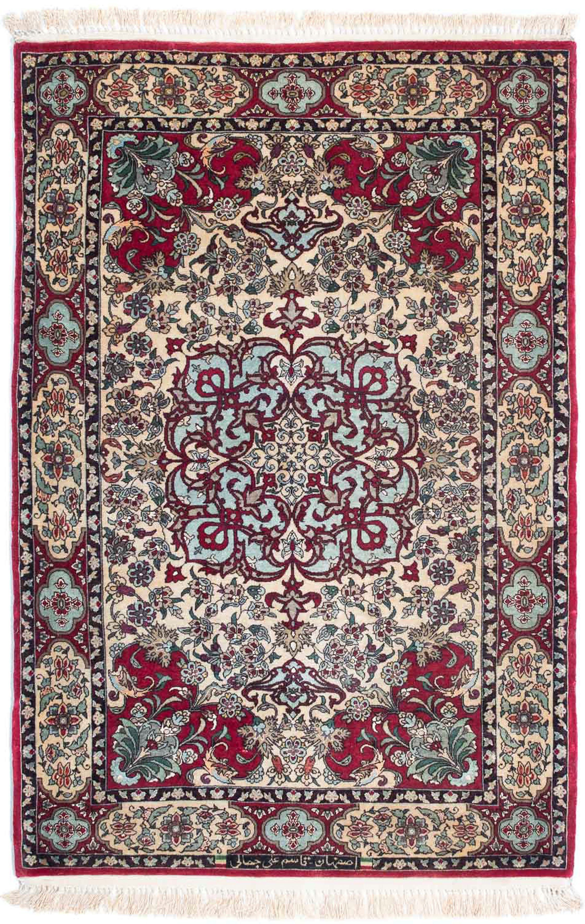 Orientteppich Perser - Wohnzimmer, Höhe: cm 124 - Premium 6 - - x Isfahan morgenland, Zertifikat Handgeknüpft, 83 Einzelstück dunkelrot, mm, rechteckig, mit